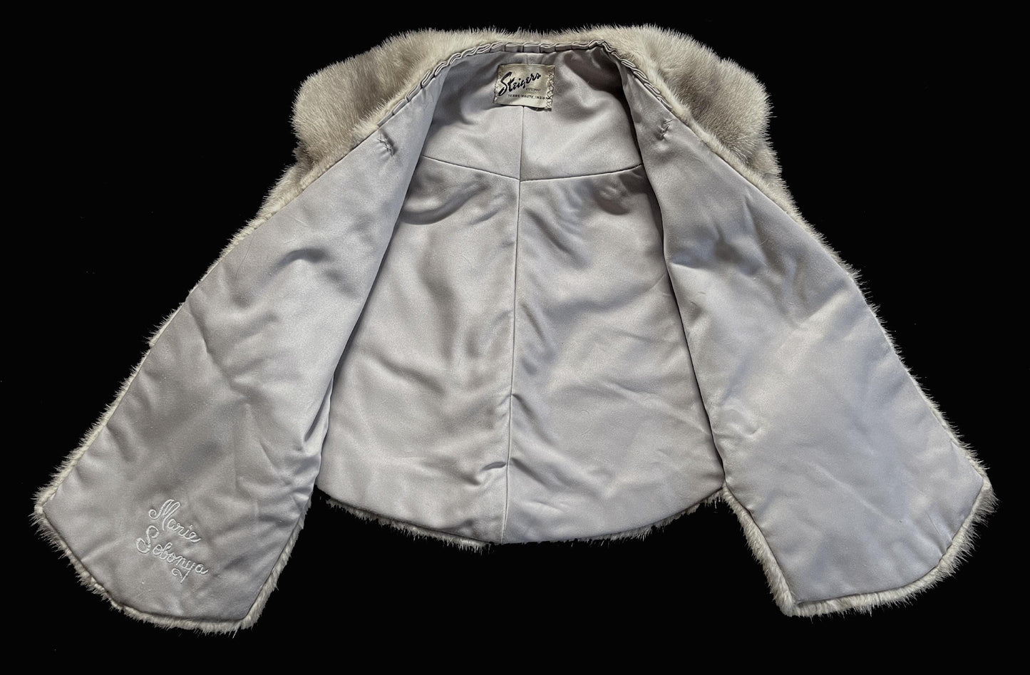 Silver MINK Fur Stole, Cerulean Real Vintage Shawl, Sapphire Winter Wedding Jacket Cape, Bridal Bridesmaid Mother of the Bride, Small XS