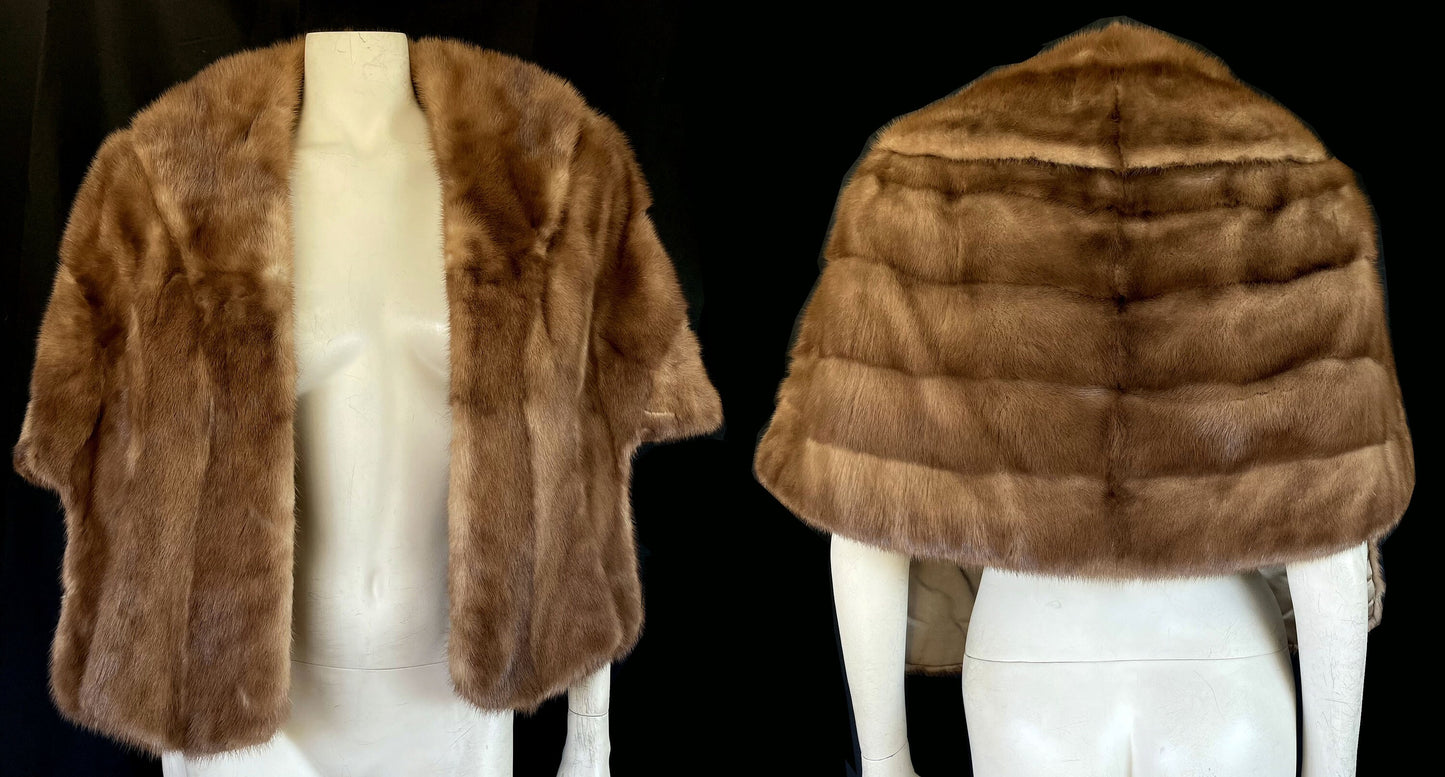 Brown MINK Fur Stole , Rustic Bolero Jacket Coat, Autumn Haze Bridal Cape, Vintage Bridesmaid Wrap, Winter Wedding Shawl Gift, Small