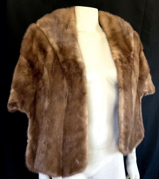 Brown MINK Fur Stole , Rustic Bolero Jacket Coat, Autumn Haze Bridal Cape, Vintage Bridesmaid Wrap, Winter Wedding Shawl Gift, Small