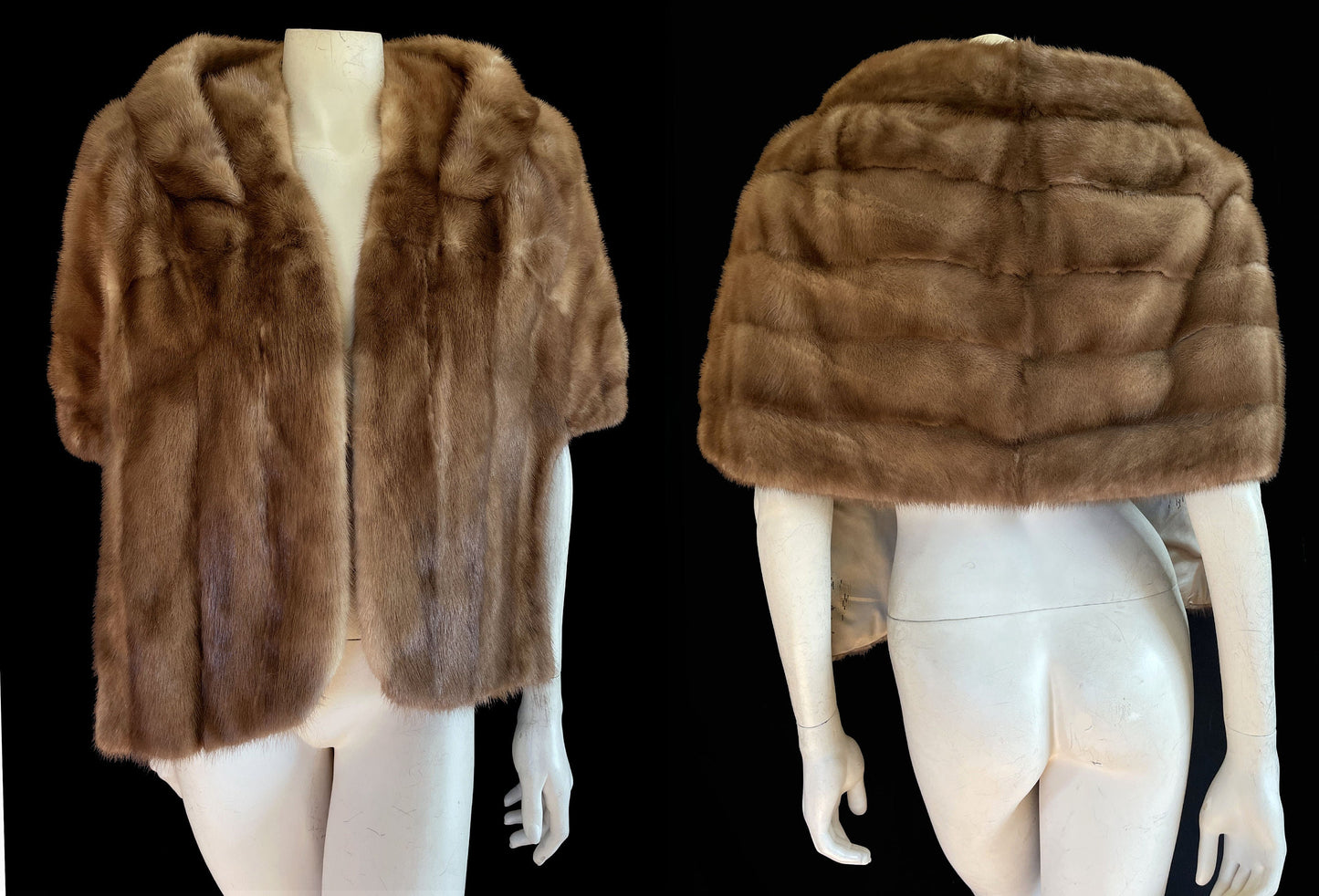 Brown MINK Fur Stole, Pastel Bridal Cape, Real Vintage Autumn Haze Bolero Jacket, Winter Wedding Bridesmaid Shawl, Mother of the Bride Gift