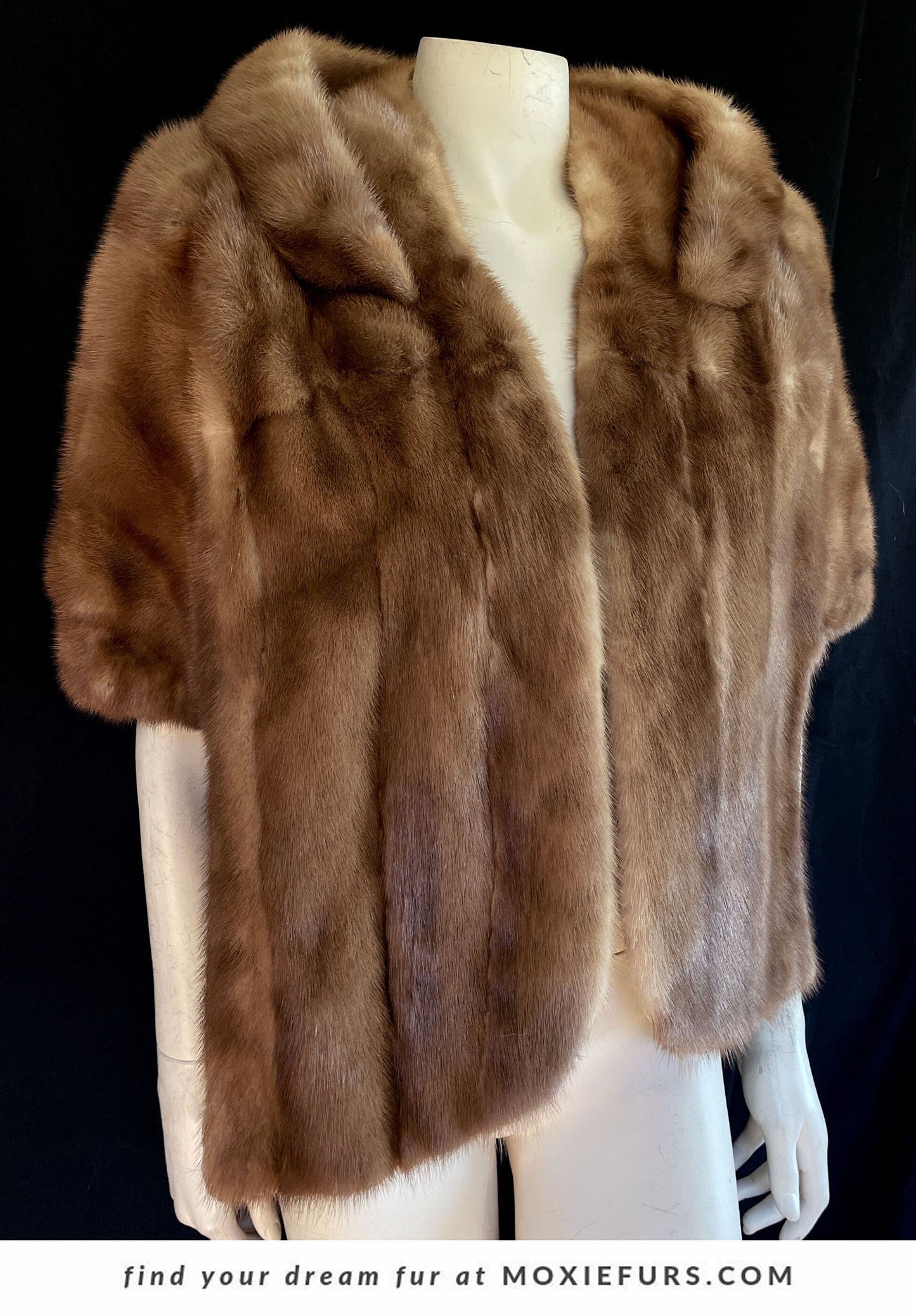 Brown MINK Fur Stole, Pastel Bridal Cape, Real Vintage Autumn Haze Bolero Jacket, Winter Wedding Bridesmaid Shawl, Mother of the Bride Gift