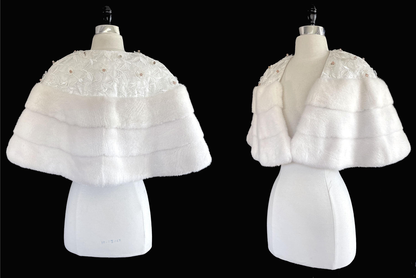 American Legend White MINK Fur Cape, Wedding Jacket, Vintage Fur Coat, Flower Beaded Ivory Bridal Gift Shawl Stole, New Old Stock