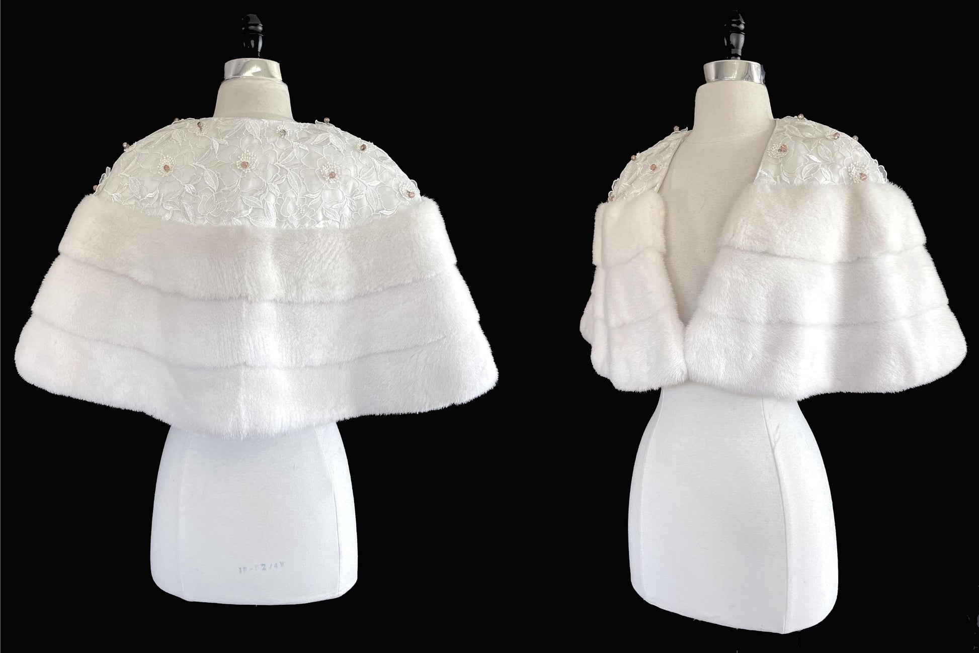 American Legend White MINK Fur Cape, Wedding Jacket, Vintage Fur Coat, Flower Beaded Ivory Bridal Gift Shawl Stole, New Old Stock