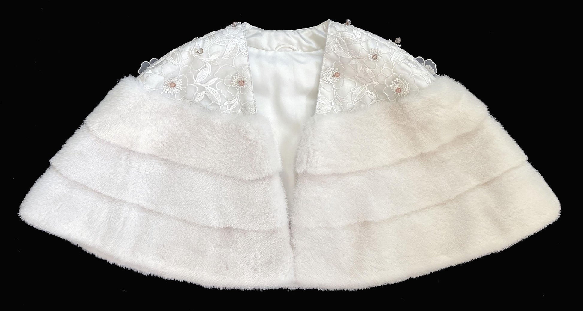 American Legend White MINK Fur Cape, Wedding Jacket, Vintage Fur Coat, Flower Beaded Ivory Bridal Gift Shawl Stole, New Old Stock