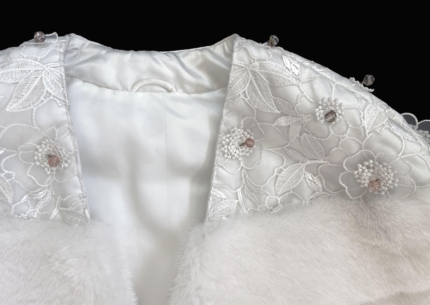 American Legend White MINK Fur Cape, Wedding Jacket, Vintage Fur Coat, Flower Beaded Ivory Bridal Gift Shawl Stole, New Old Stock