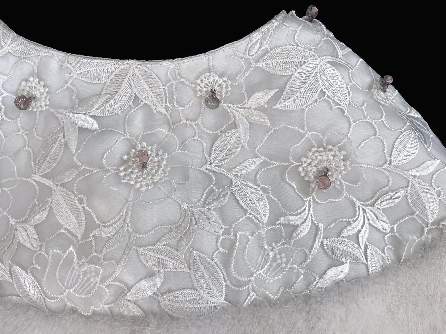 American Legend White MINK Fur Cape, Wedding Jacket, Vintage Fur Coat, Flower Beaded Ivory Bridal Gift Shawl Stole, New Old Stock