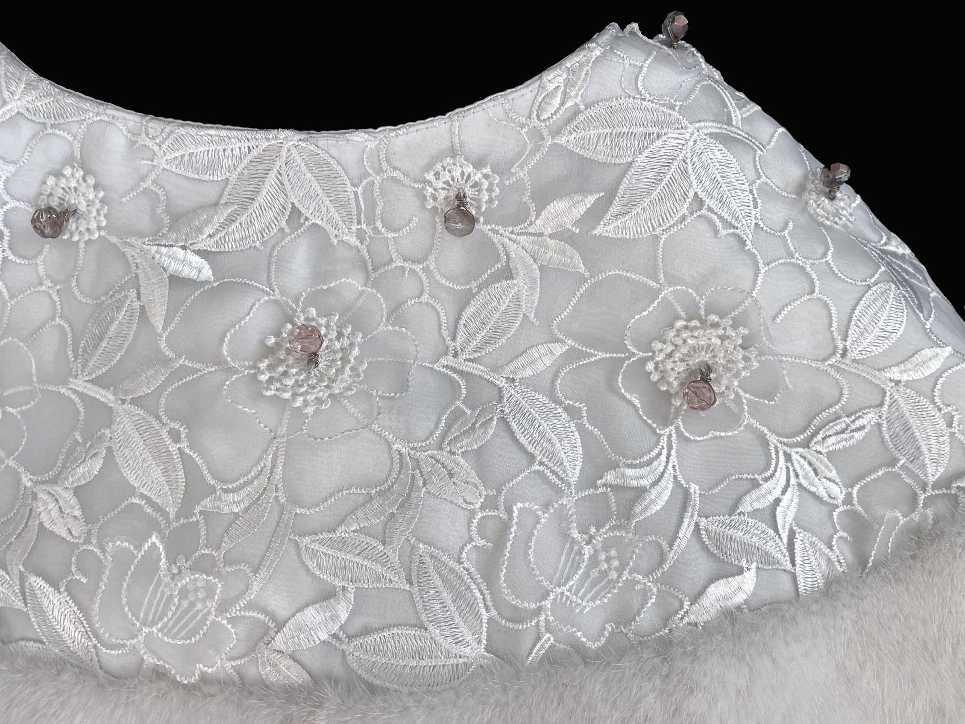 American Legend White MINK Fur Cape, Wedding Jacket, Vintage Fur Coat, Flower Beaded Ivory Bridal Gift Shawl Stole, New Old Stock