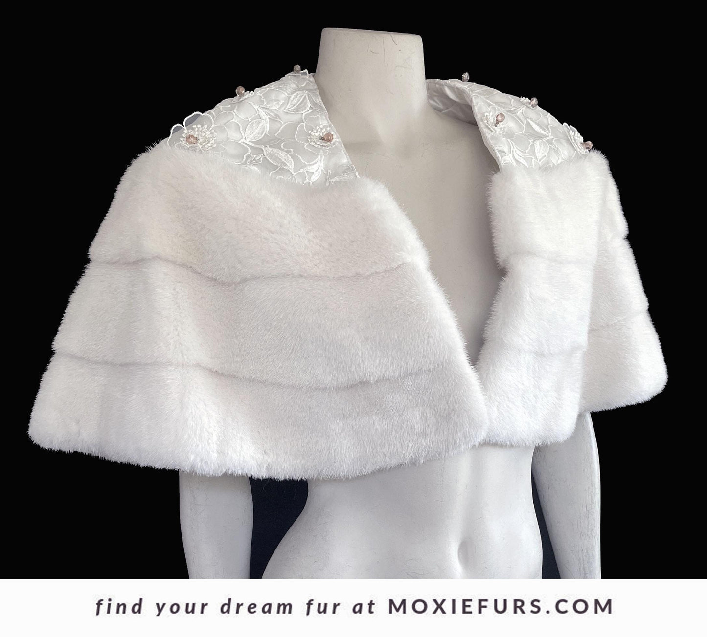 American Legend White MINK Fur Cape, Wedding Jacket, Vintage Fur Coat, Flower Beaded Ivory Bridal Gift Shawl Stole, New Old Stock