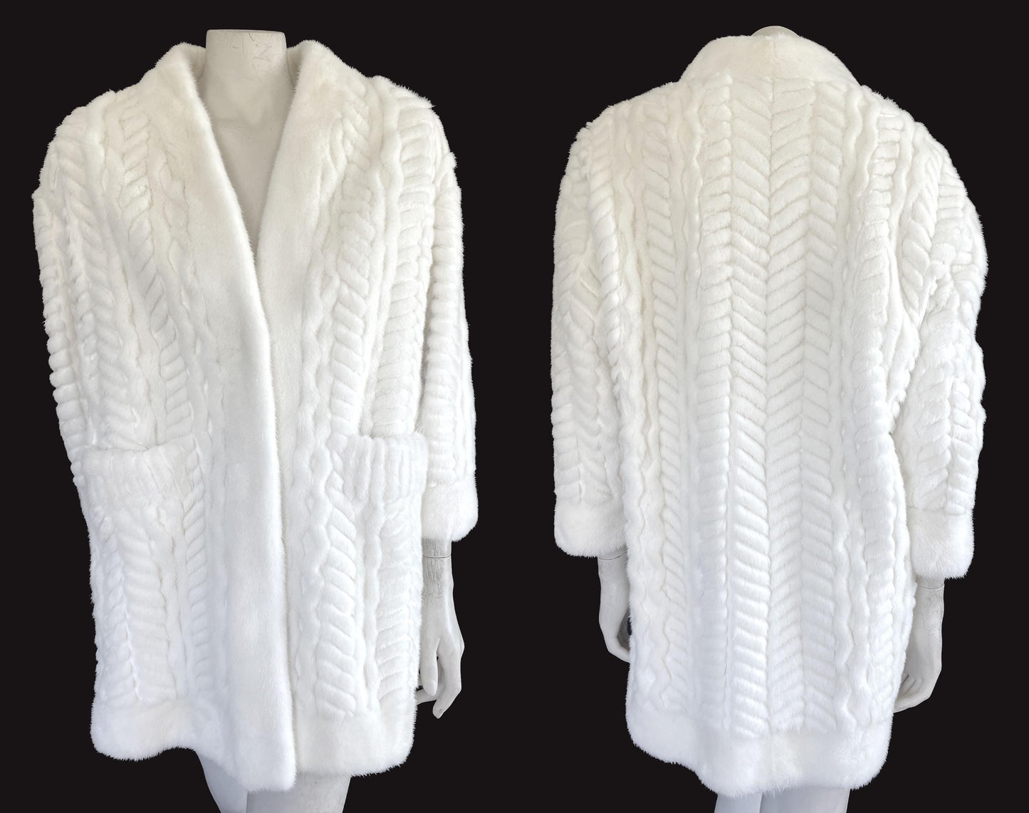 Christian Dior Ivory Cable Knit MINK Fur Coat, Wedding Bride Bolero Sweater Jacket Coat, White Stole Wrap Luxury Designer Diva Celeb Gift