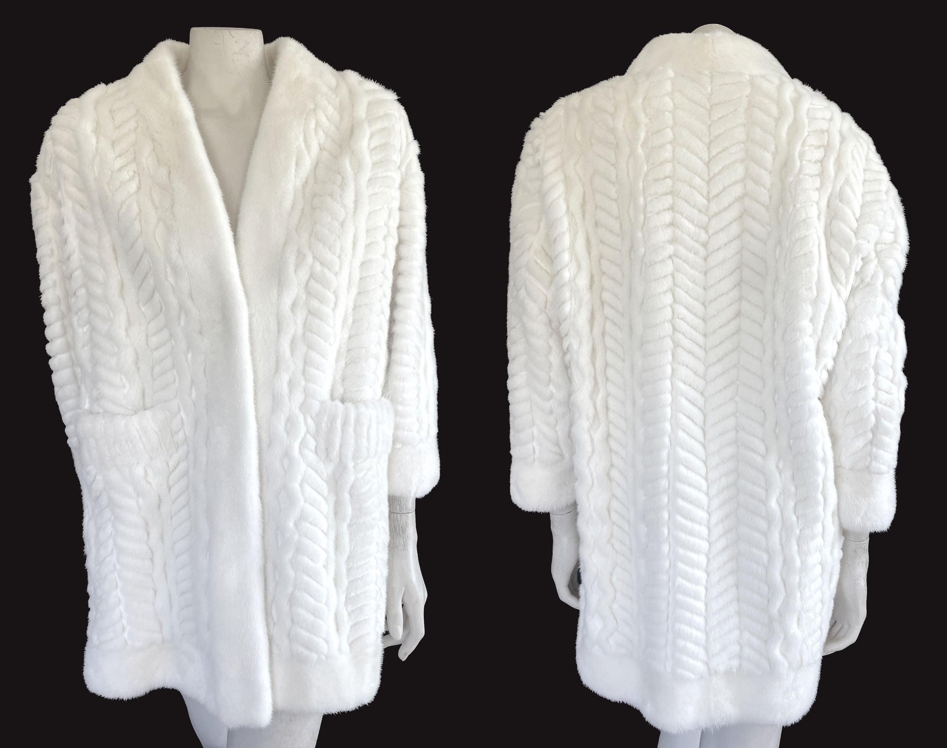 Christian Dior Ivory Cable Knit MINK Fur Coat, Wedding Bride Bolero Sweater Jacket Coat, White Stole Wrap Luxury Designer Diva Celeb Gift