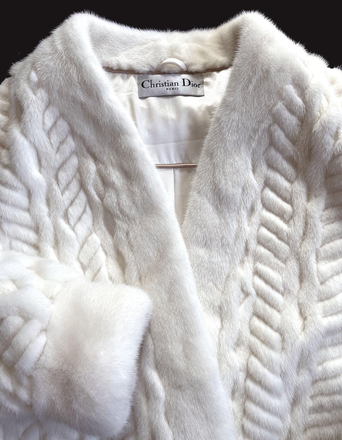 Christian Dior Ivory Cable Knit MINK Fur Coat, Wedding Bride Bolero Sweater Jacket Coat, White Stole Wrap Luxury Designer Diva Celeb Gift