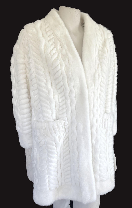 Christian Dior Ivory Cable Knit MINK Fur Coat, Wedding Bride Bolero Sweater Jacket Coat, White Stole Wrap Luxury Designer Diva Celeb Gift