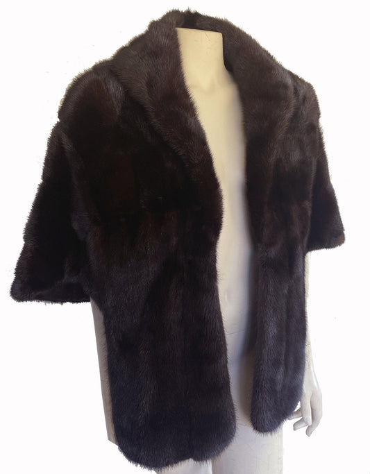 Brown MINK Fur Stole, Mahogany Vintage Shawl, Dark Ranch Bridal Jacket Coat, Winter Wedding Cape, Mother of the Bride Gift, Large XL Plus