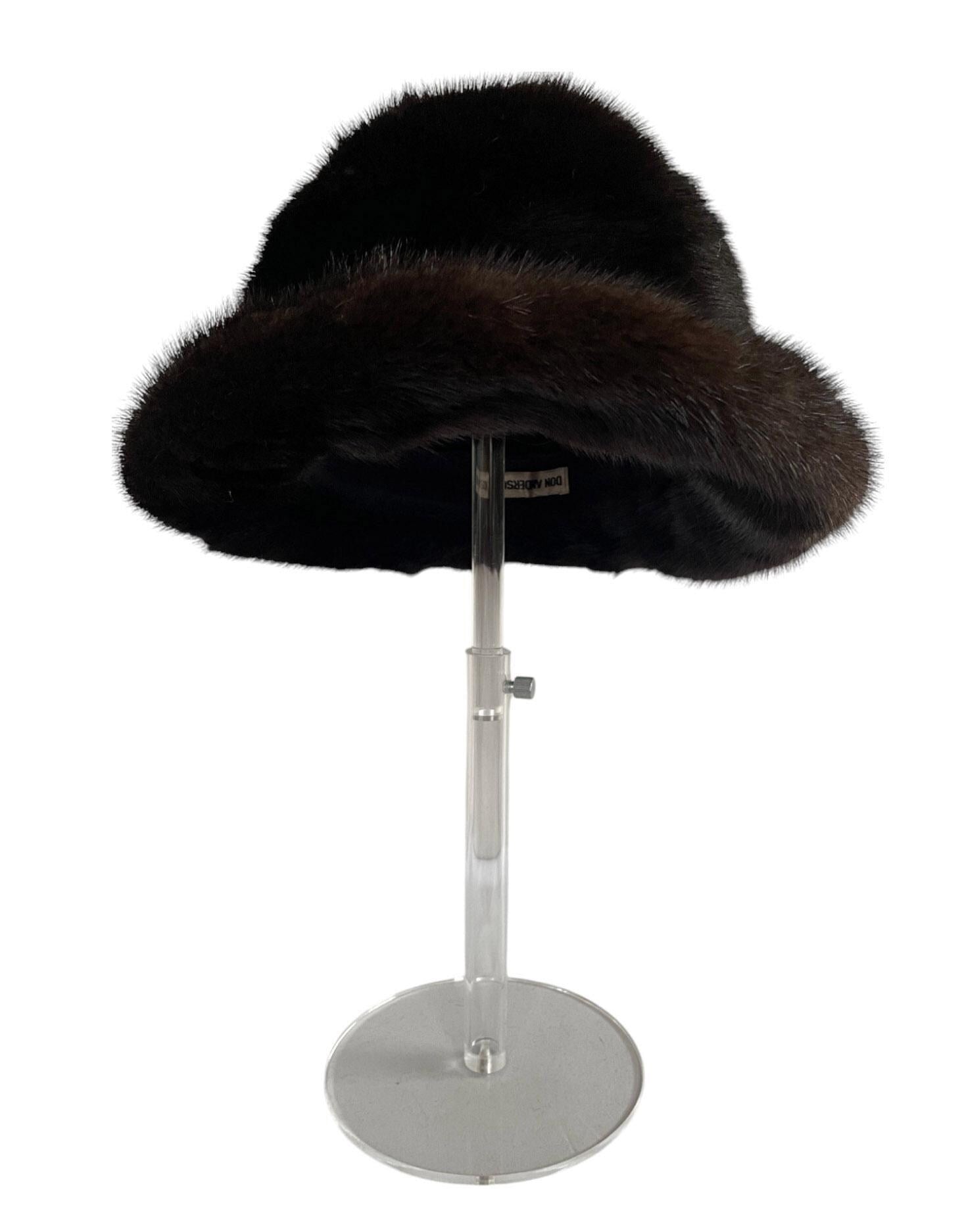 Dark Brown MINK Fur Hat, Women's Vintage Ranch Brim Cap, Mahogany Retro Black Wedding Hat for Vintage Fox Coat, Great Gatsby Party, Small