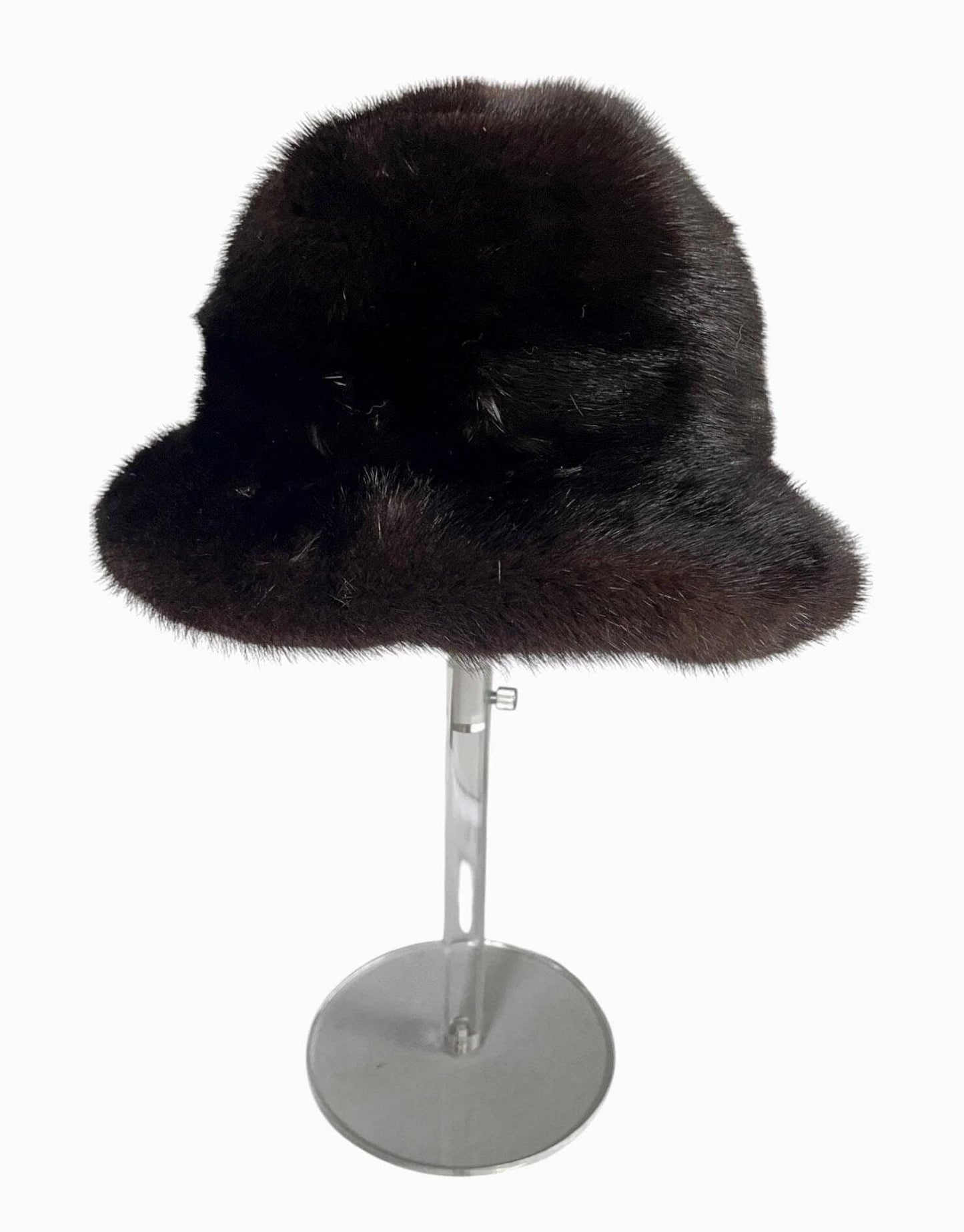 Dark Brown MINK Fur Hat, Women's Vintage Ranch Brim Cap, Mahogany Retro Black Wedding Hat for Vintage Fox Coat, Great Gatsby Party, Small