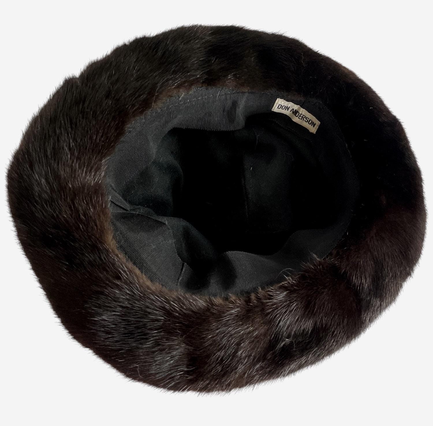 Dark Brown MINK Fur Hat, Women's Vintage Ranch Brim Cap, Mahogany Retro Black Wedding Hat for Vintage Fox Coat, Great Gatsby Party, Small