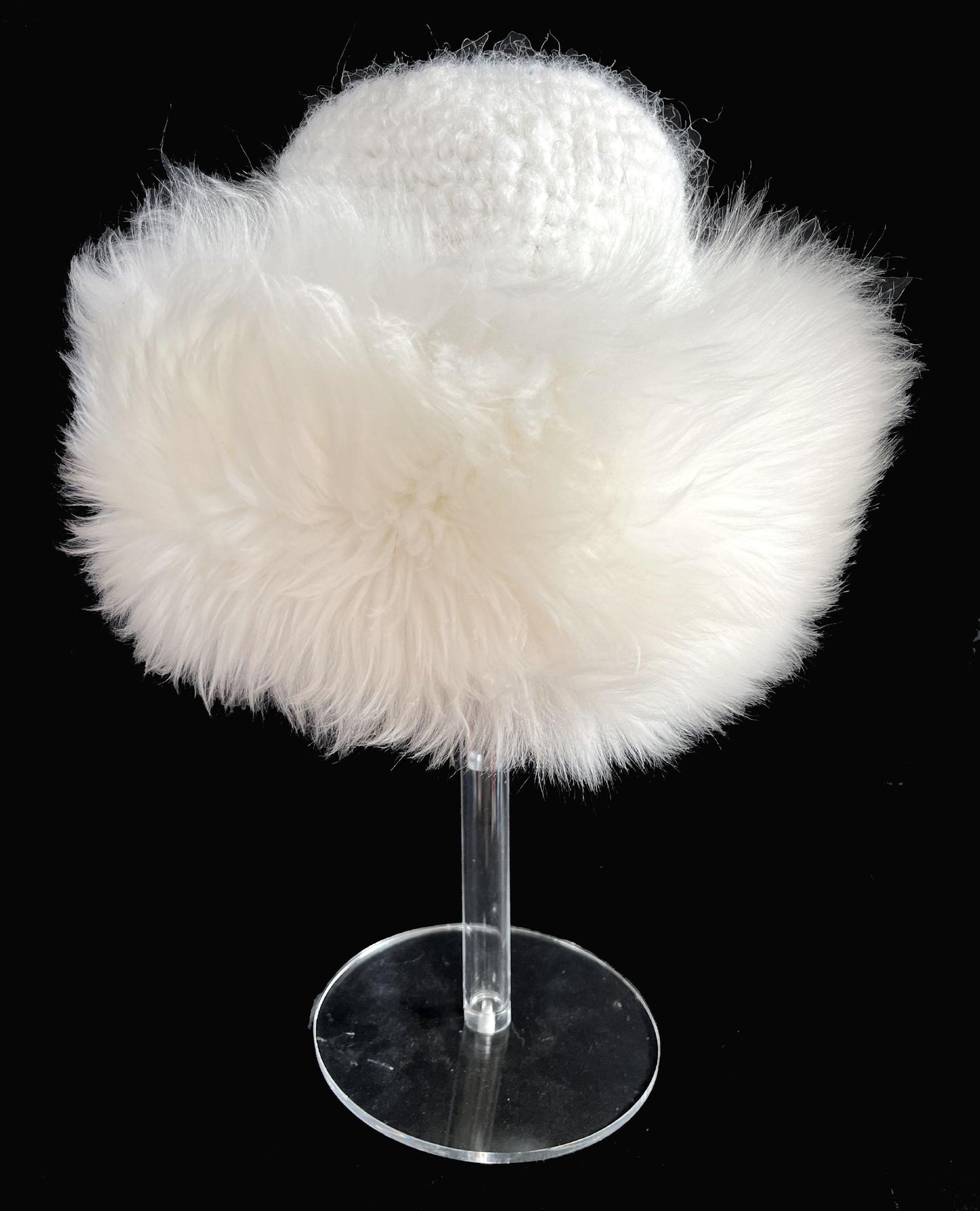 Tuscan Lamb Fur Crochet Hat, Ivory Real Vintage Cap, Beautiful Off-White Shearling Retro Wedding Hat for Fox Coat, Apres Ski Gift, Small