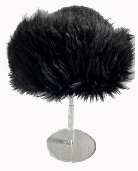 Tuscan Lamb Fur Crochet Hat, Real Vintage Cap, Beautiful Black Retro Wedding Hat for Vintage Fox Coat, Apres Ski Gift