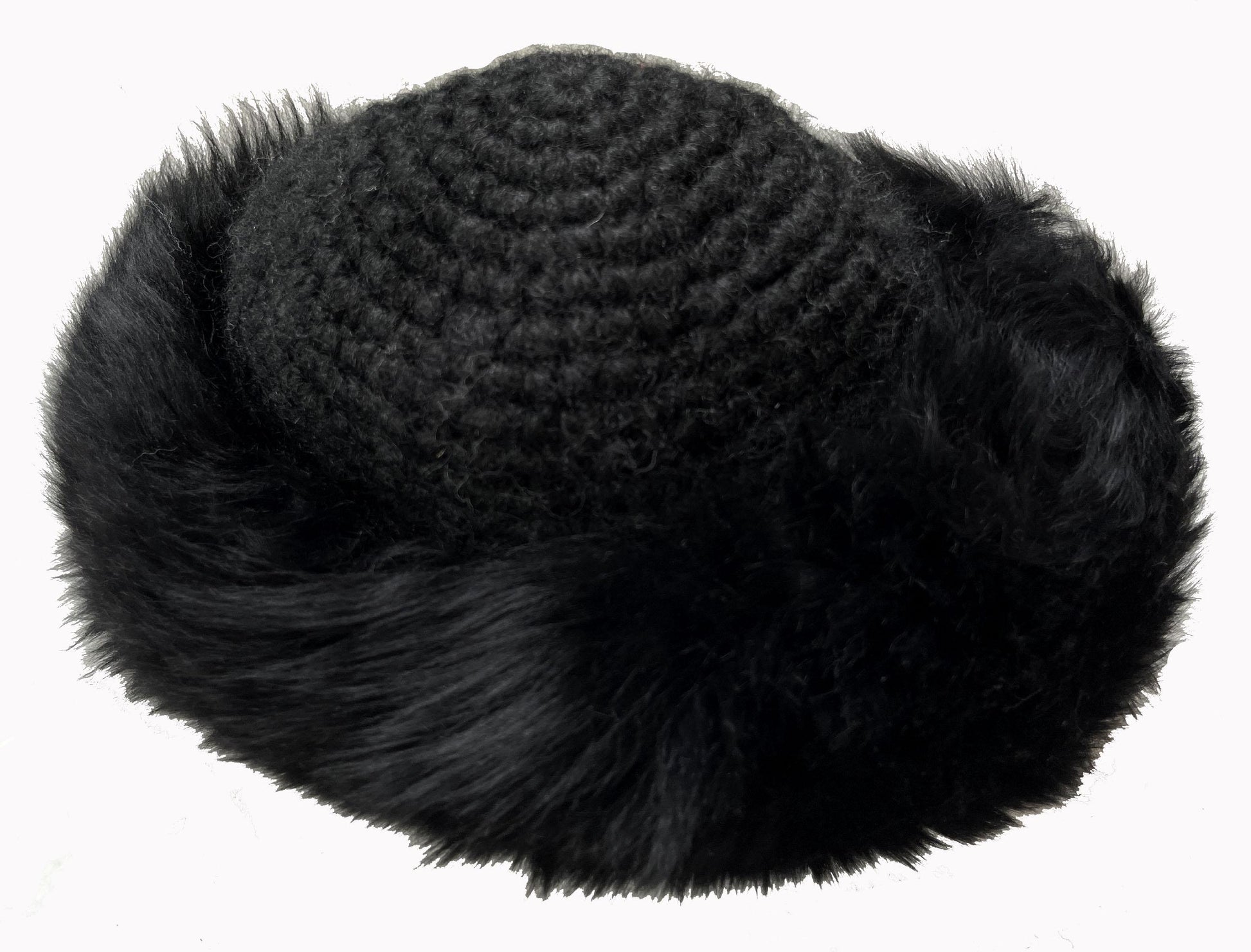 Tuscan Lamb Fur Crochet Hat, Real Vintage Cap, Beautiful Black Retro Wedding Hat for Vintage Fox Coat, Apres Ski Gift