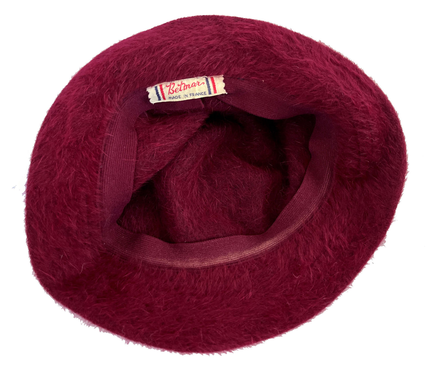 BETMAR Angora Fur Hat, Burgundy Real Vintage Women's Brim Cap, Red Crystal Rhinestone Bow, Great Gatsby Cloche Bucket Hat, Speakeasy Gift