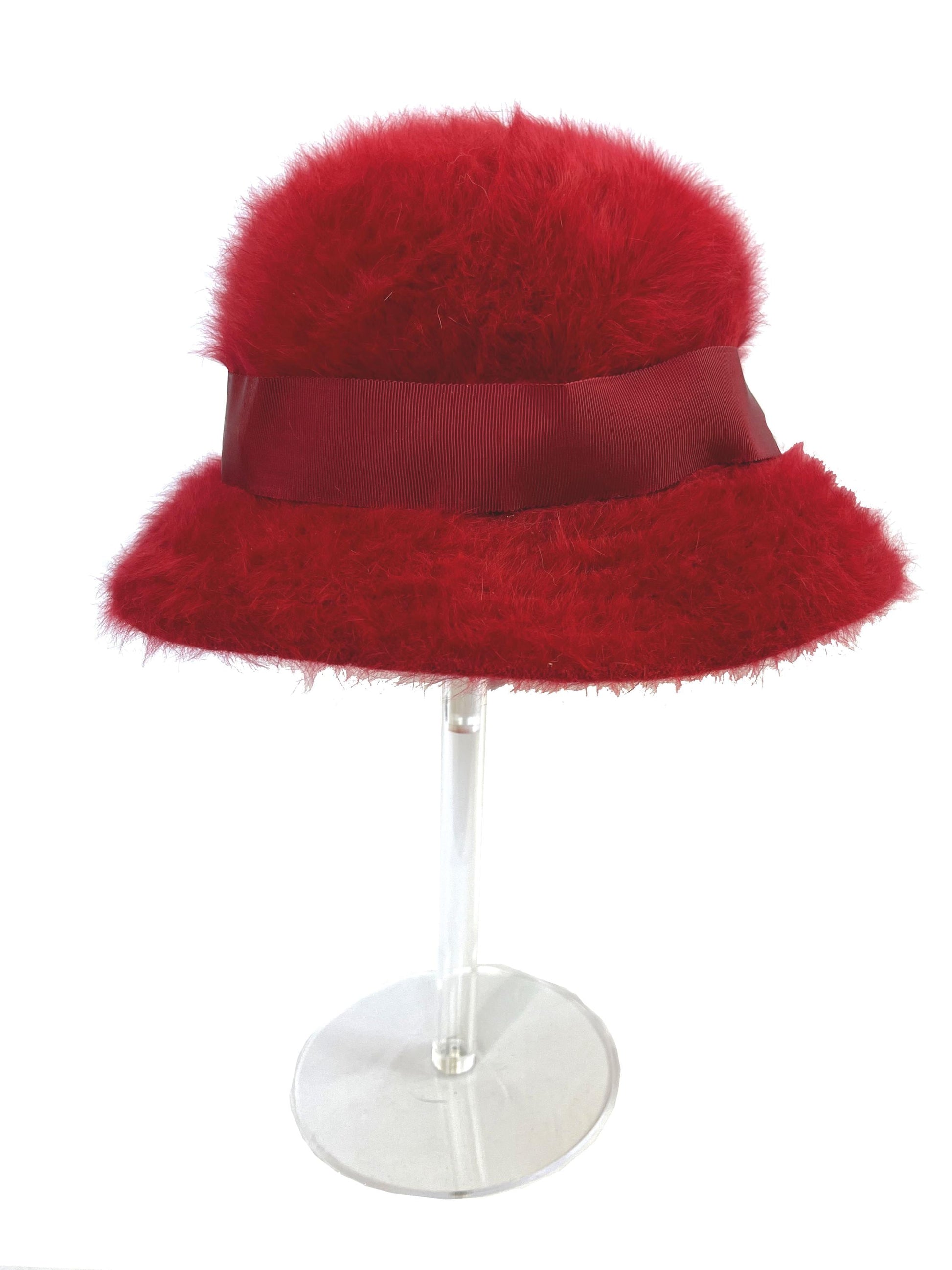 KANGOL Angora Fur Hat, Burgundy Real Vintage Women's Brim Cap, Retro Furgora Ribbon Cloche Bucket Hat Gift