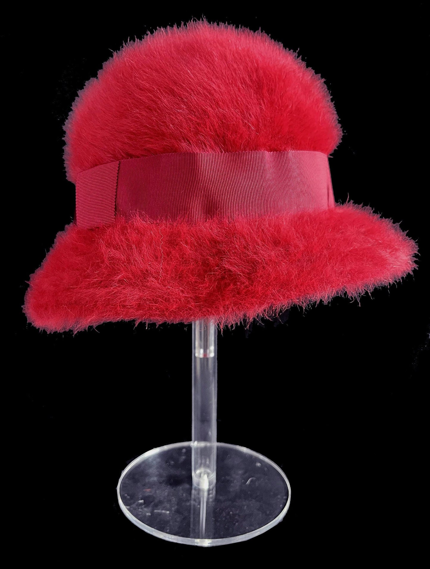 KANGOL Angora Fur Hat, Burgundy Real Vintage Women's Brim Cap, Retro Furgora Ribbon Cloche Bucket Hat Gift