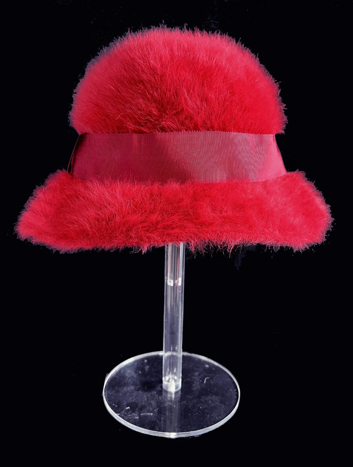 KANGOL Angora Fur Hat, Burgundy Real Vintage Women's Brim Cap, Retro Furgora Ribbon Cloche Bucket Hat Gift