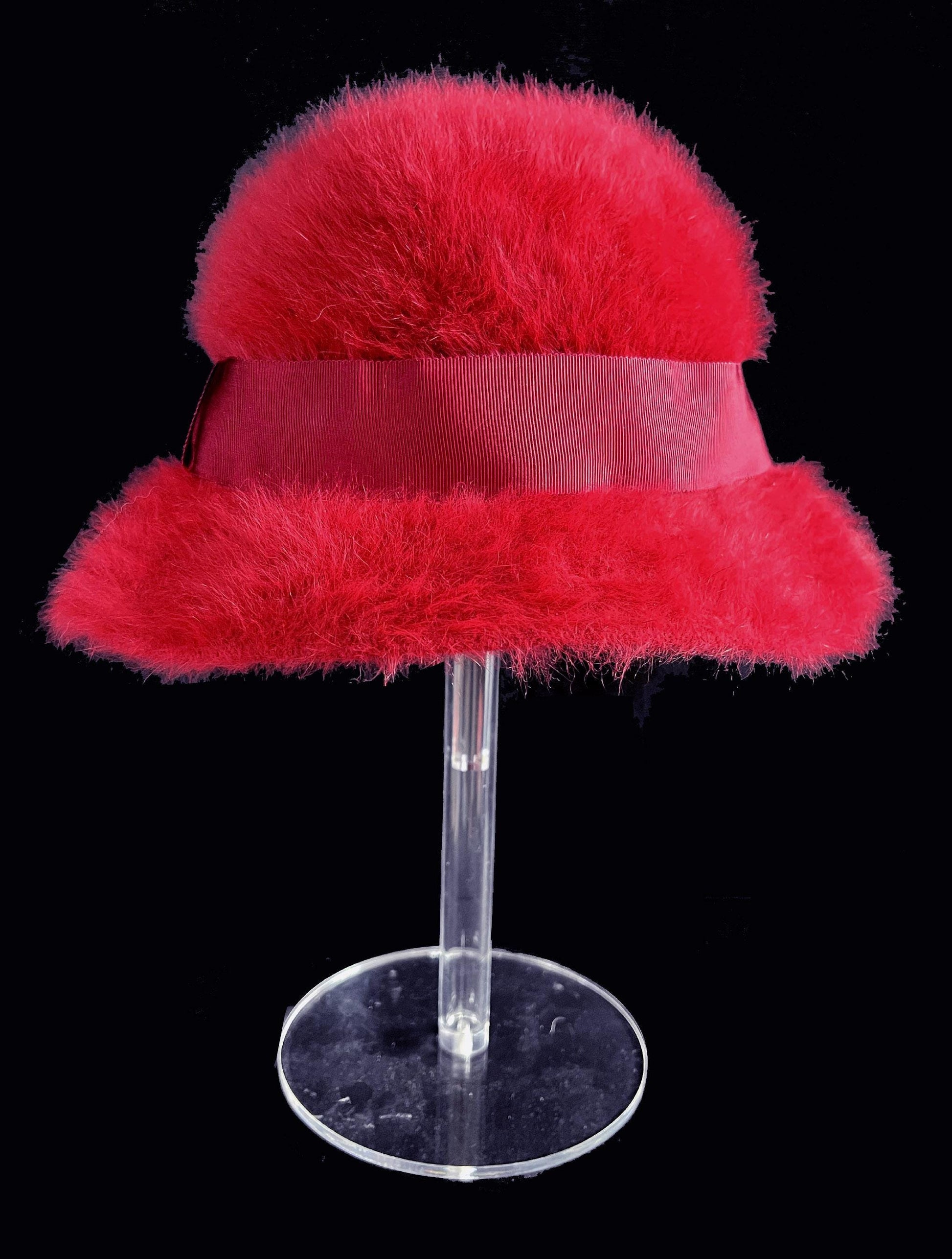 KANGOL Angora Fur Hat, Burgundy Real Vintage Women's Brim Cap, Retro Furgora Ribbon Cloche Bucket Hat Gift