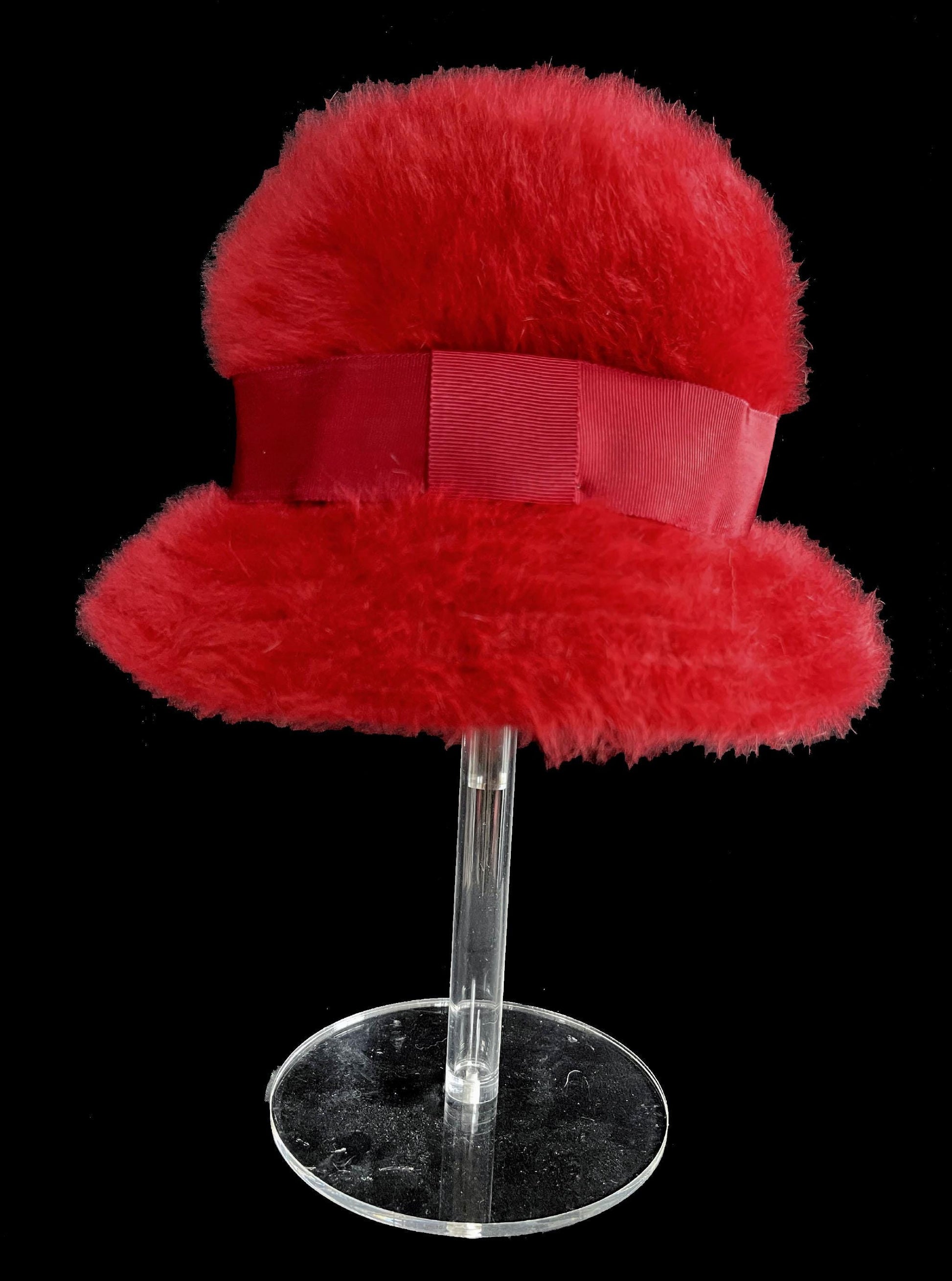 KANGOL Angora Fur Hat, Burgundy Real Vintage Women's Brim Cap, Retro Furgora Ribbon Cloche Bucket Hat Gift