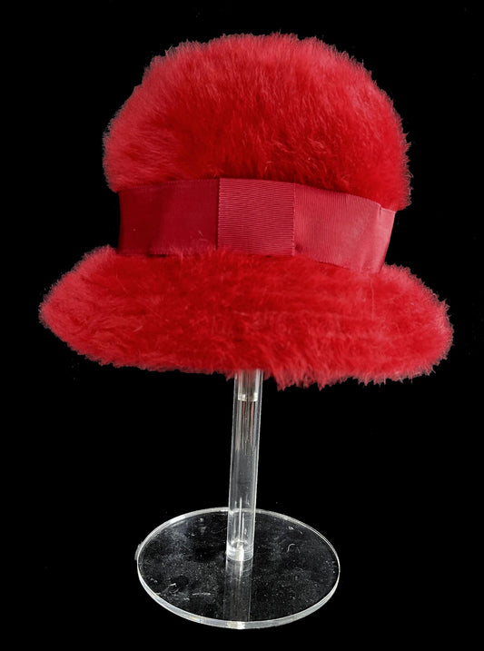 KANGOL Angora Fur Hat, Burgundy Real Vintage Women's Brim Cap, Retro Furgora Ribbon Cloche Bucket Hat Gift