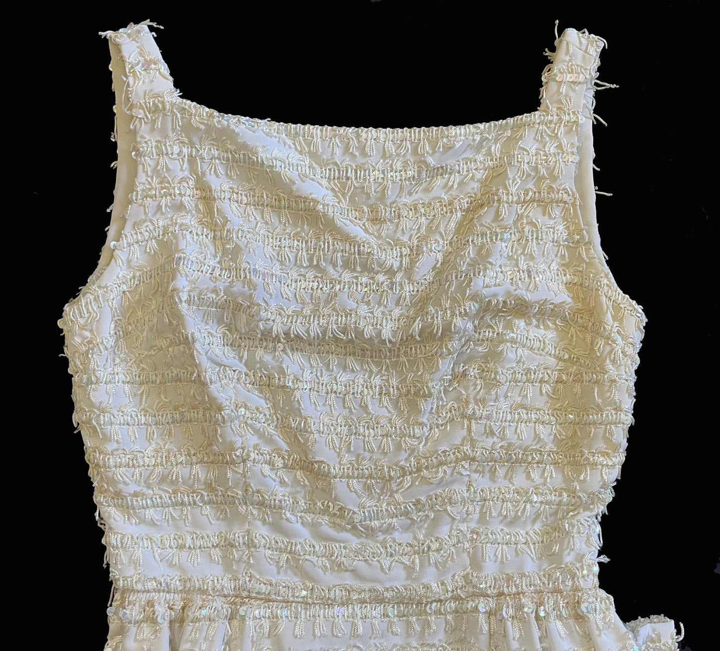 Vintage Sequined Sheath Wiggle Dress, '60s 50s Flapper, Ivory Bridal Wedding Gown, Gift for Her