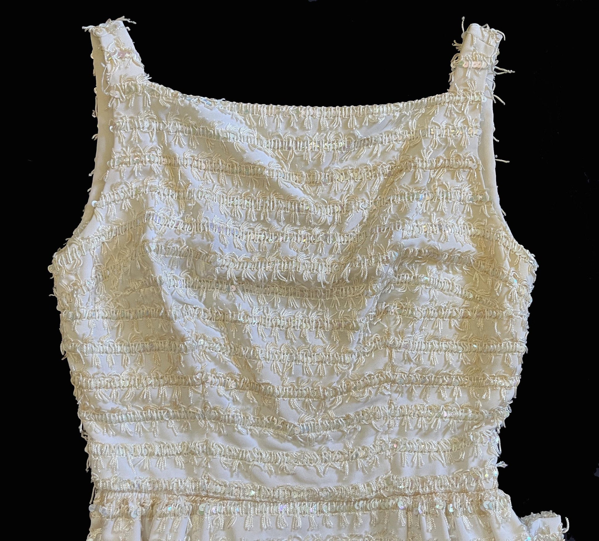 Vintage Sequined Sheath Wiggle Dress, '60s 50s Flapper, Ivory Bridal Wedding Gown, Gift for Her