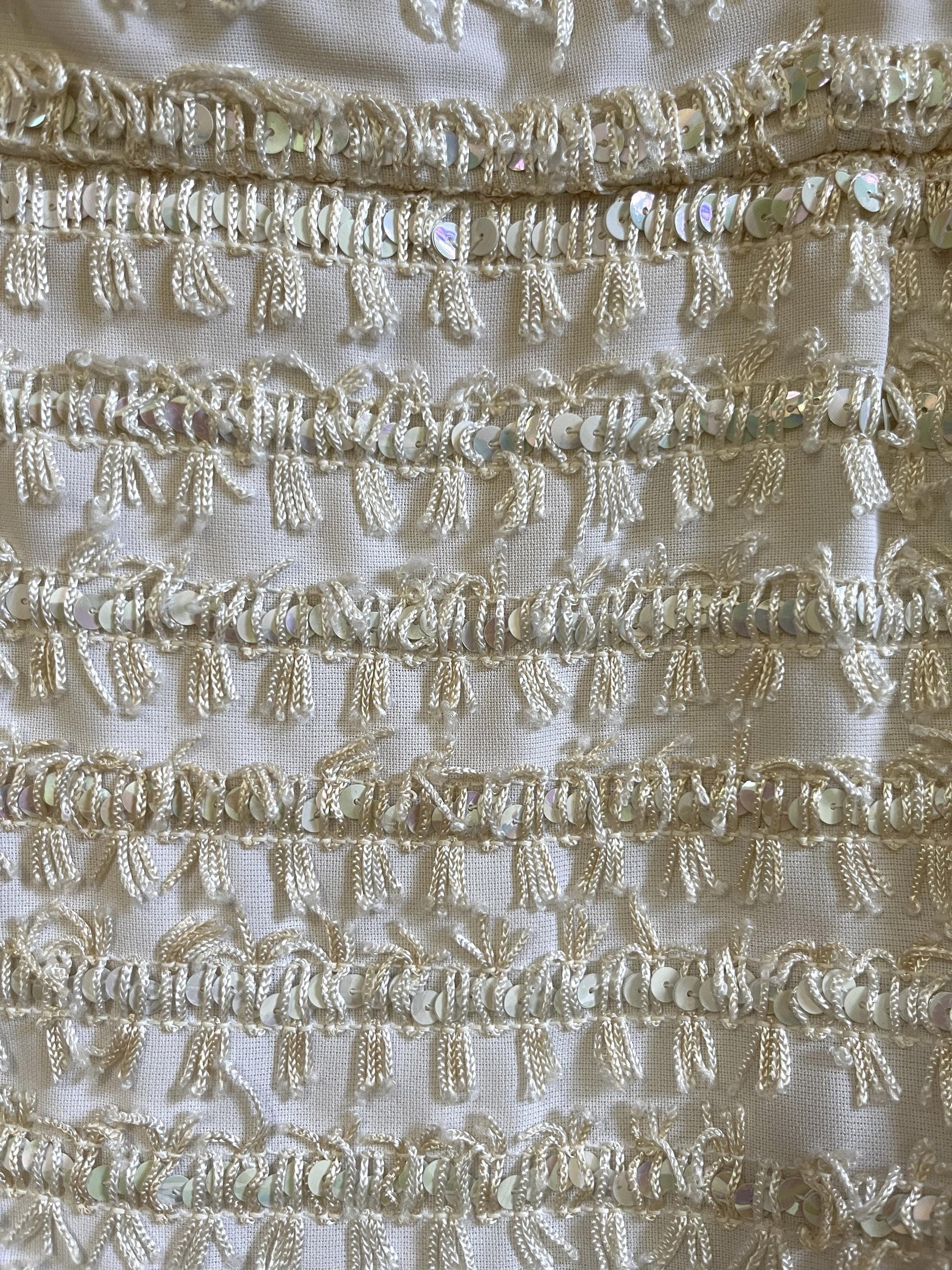 Vintage Sequined Sheath Wiggle Dress, '60s 50s Flapper, Ivory Bridal Wedding Gown, Gift for Her