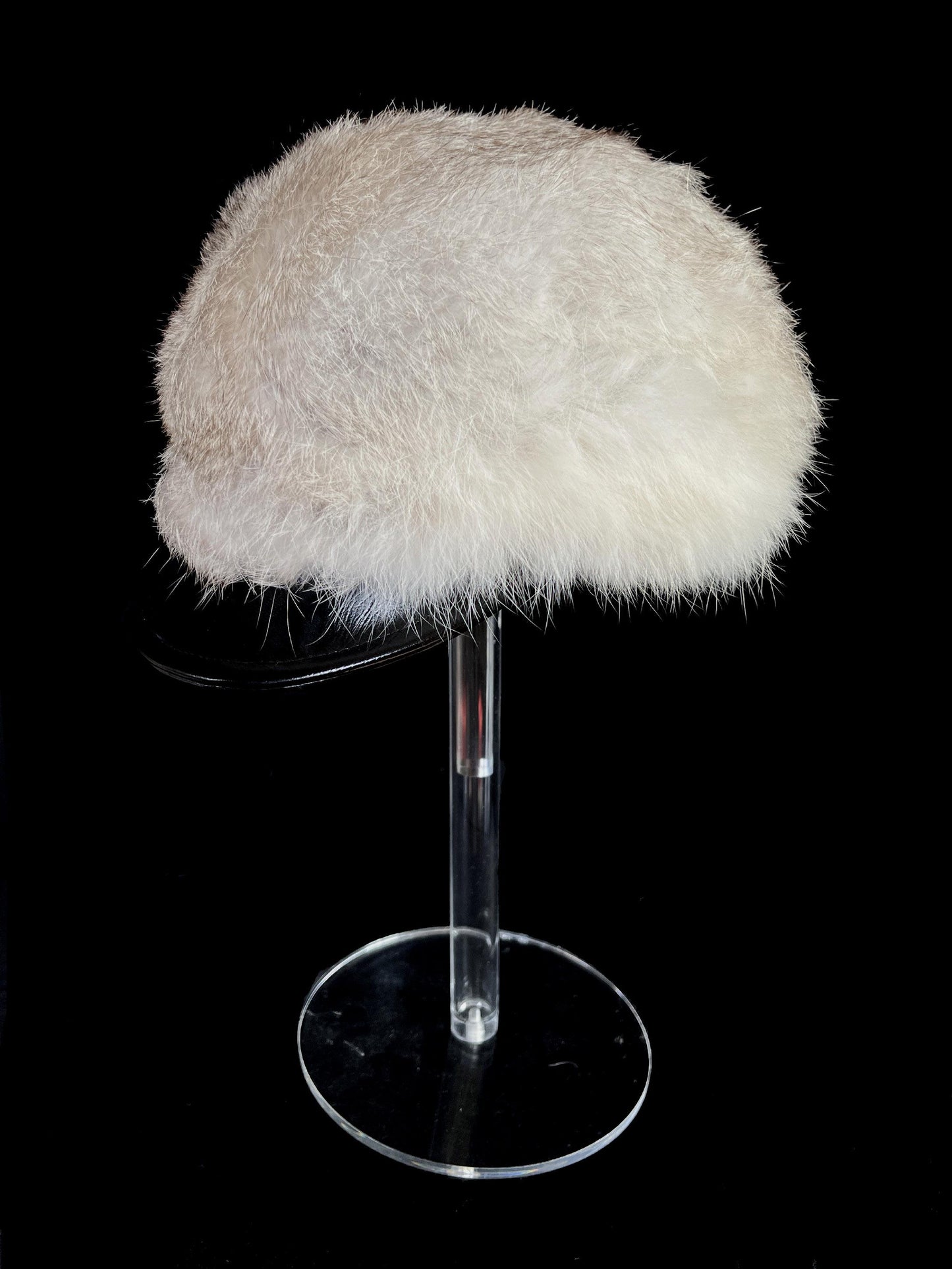 Rabbit Fur Brim Cap, Ivory Brown Real Vintage Hat, Beautiful Off-White Retro Newsboy for Vintage Fox Coat, Disco '70s '60s Apres Ski Hat