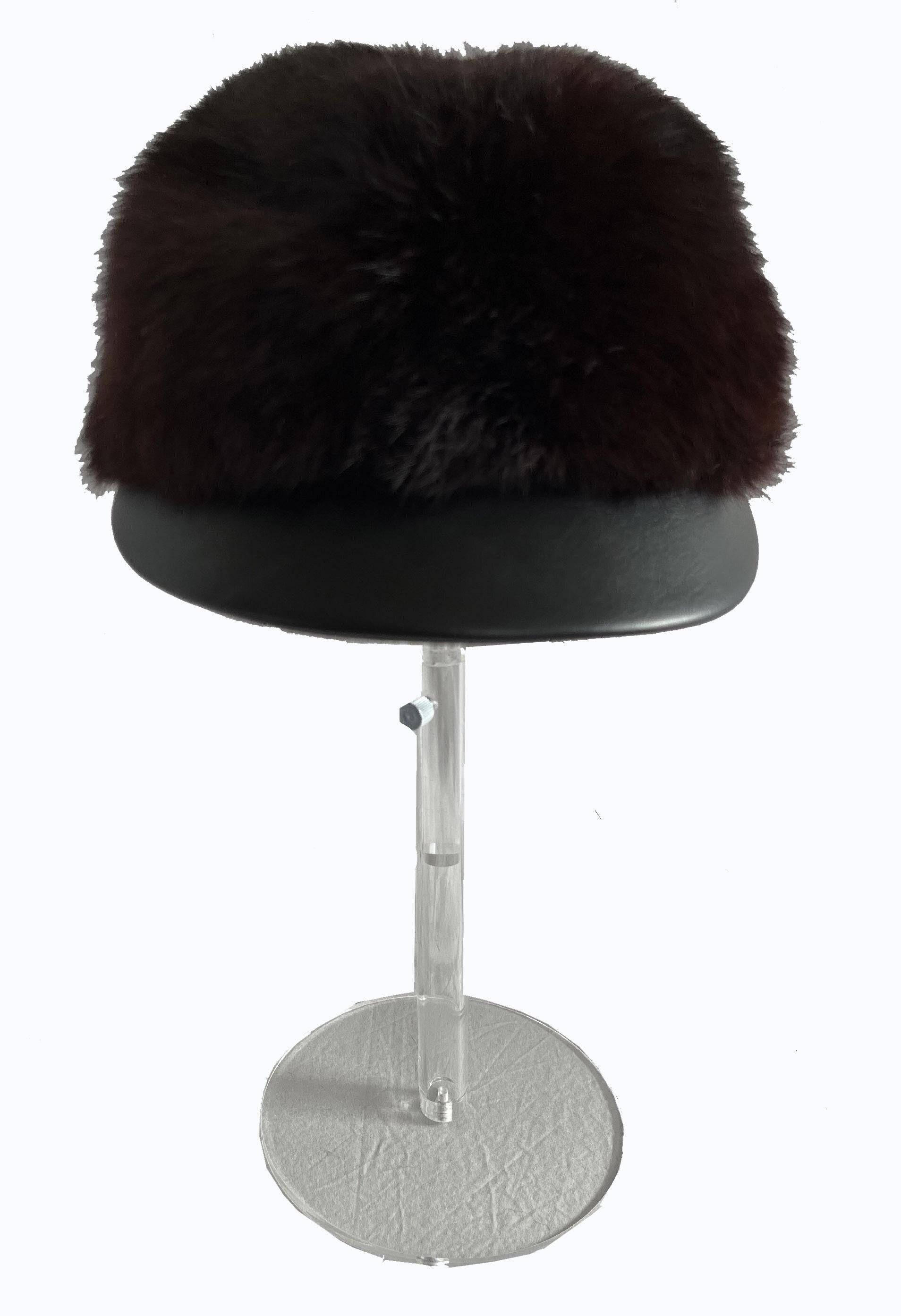 Rabbit Fur Brim Cap, Brown Real Vintage Hat, Beautiful Espresso Black Newsboy for Vintage Fox Coat, '60s '70s Hat, XS Petite Small