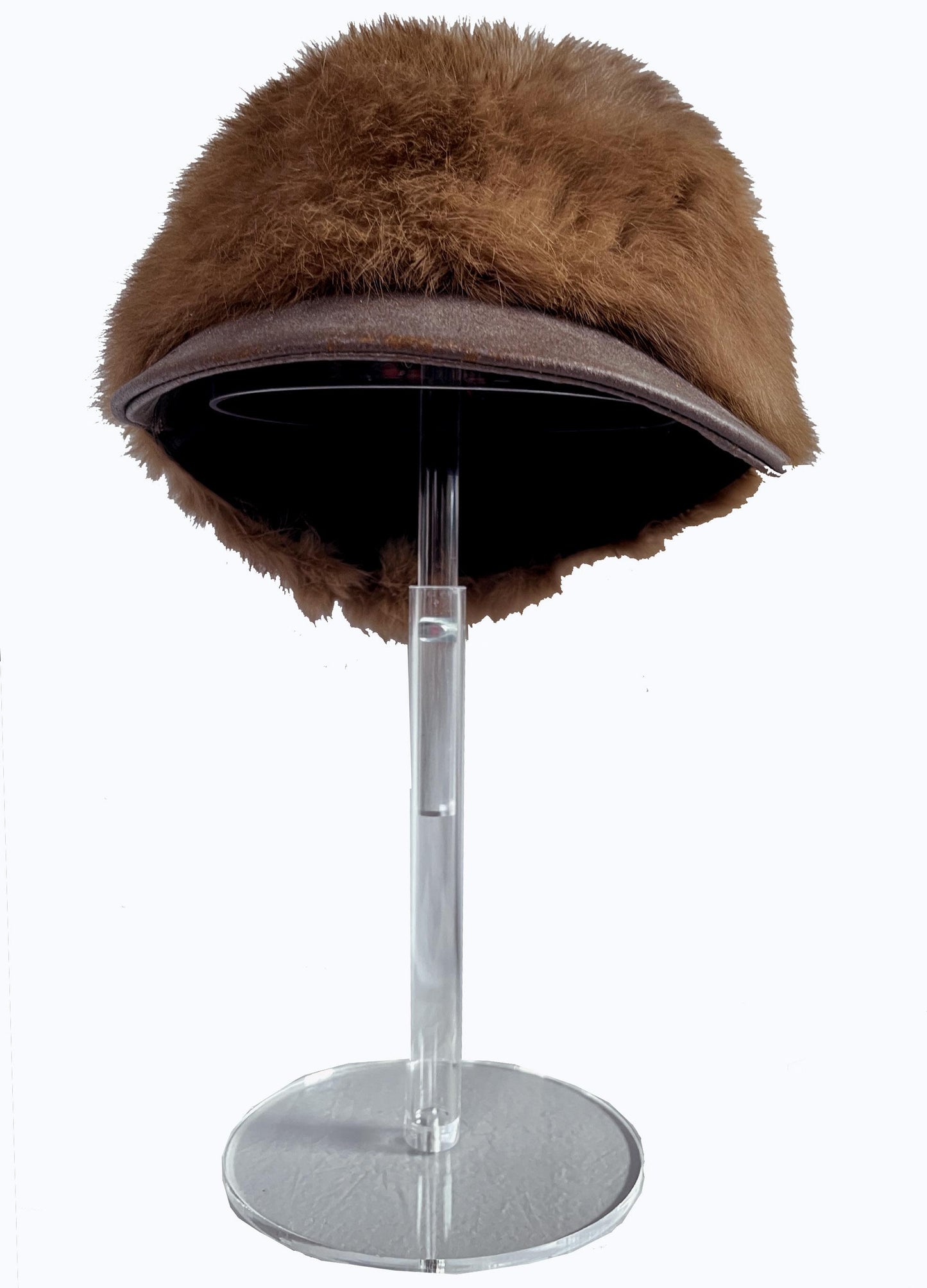 Rabbit Fur Brim Cap, Brown Real Vintage Hat, Beautiful Cocoa Mocha Retro Newsboy for Vintage Fox Coat, '60s '70s Hat