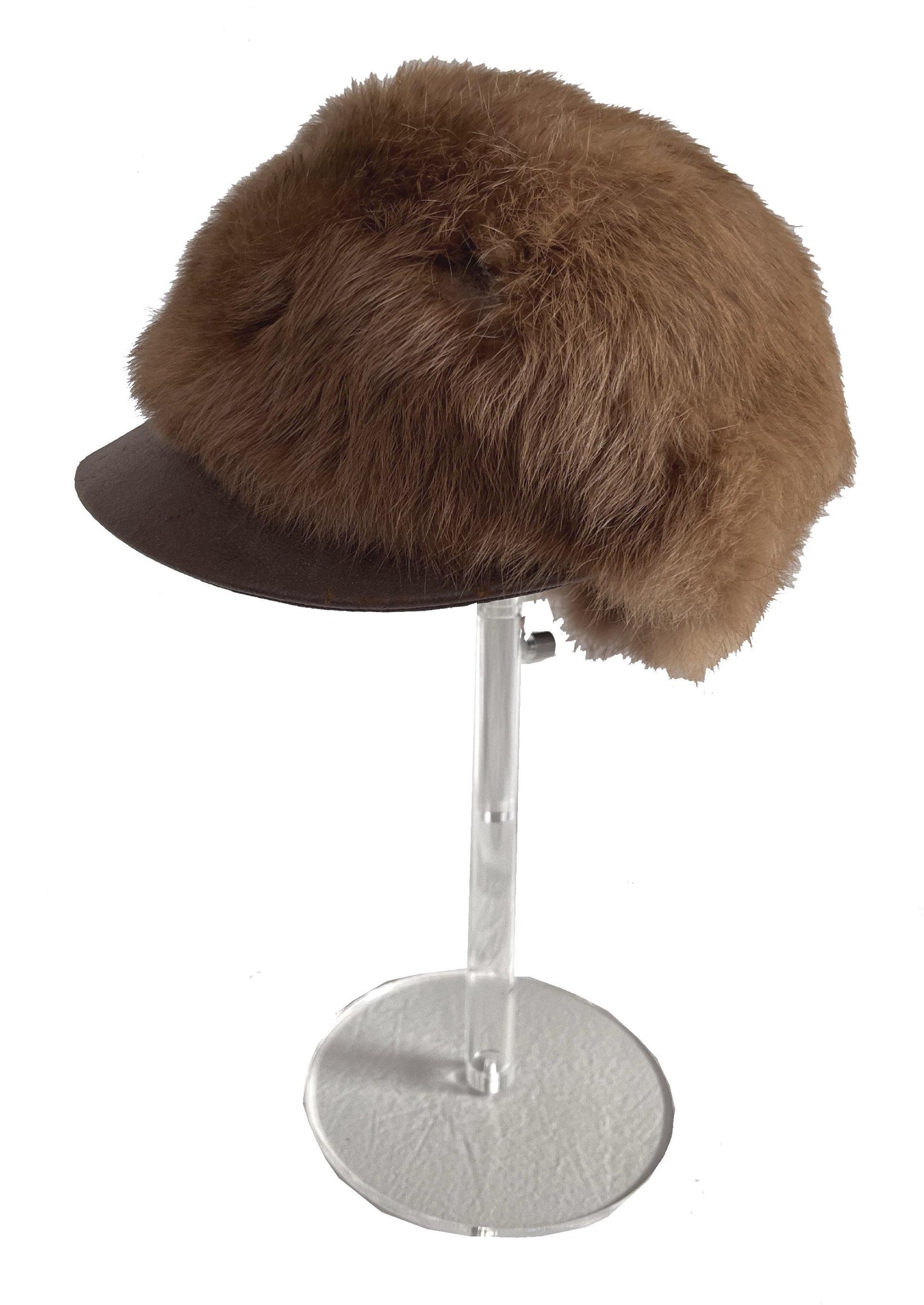 Rabbit Fur Brim Cap, Brown Real Vintage Hat, Beautiful Cocoa Mocha Retro Newsboy for Vintage Fox Coat, '60s '70s Hat