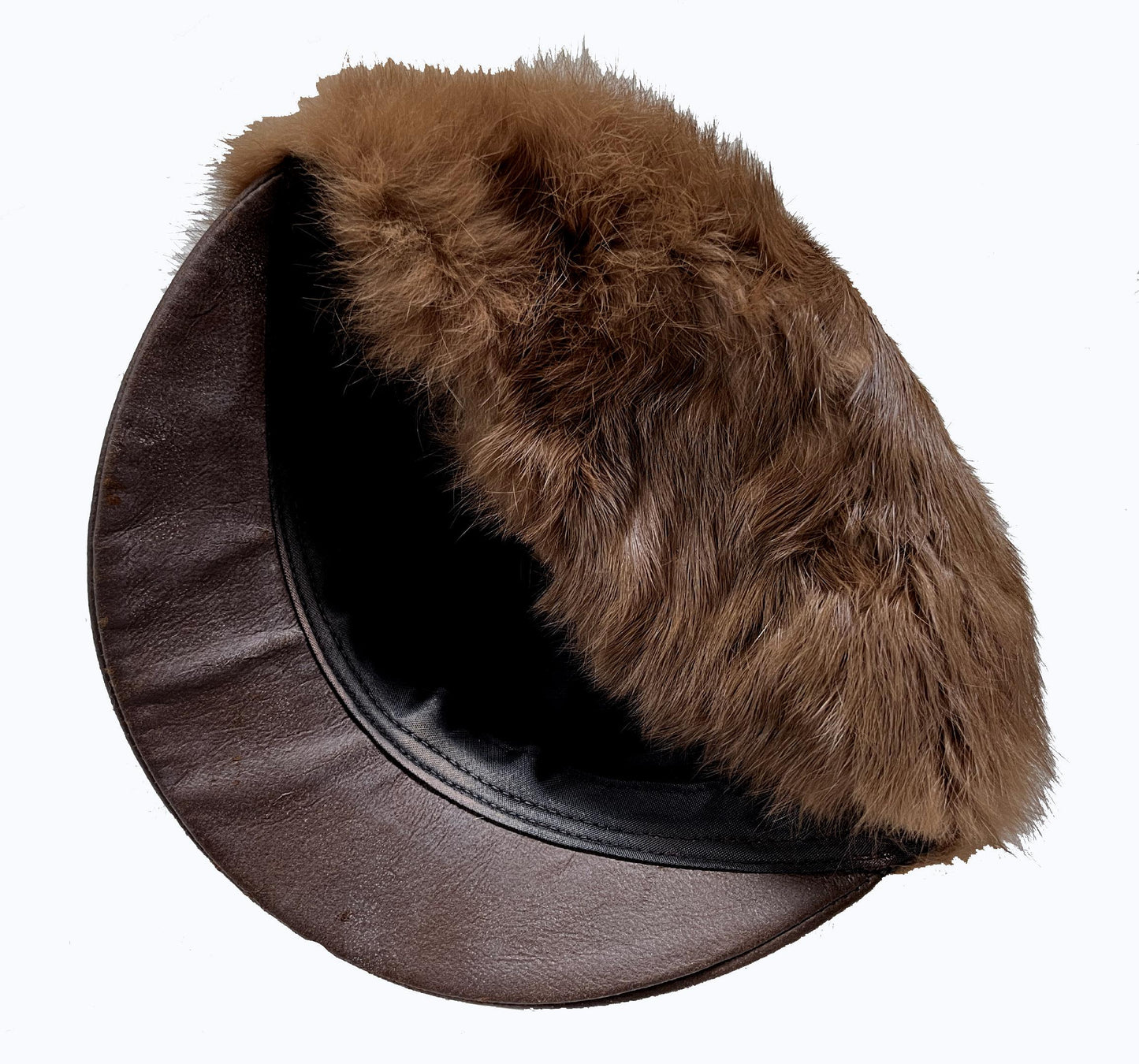 Rabbit Fur Brim Cap, Brown Real Vintage Hat, Beautiful Cocoa Mocha Retro Newsboy for Vintage Fox Coat, '60s '70s Hat