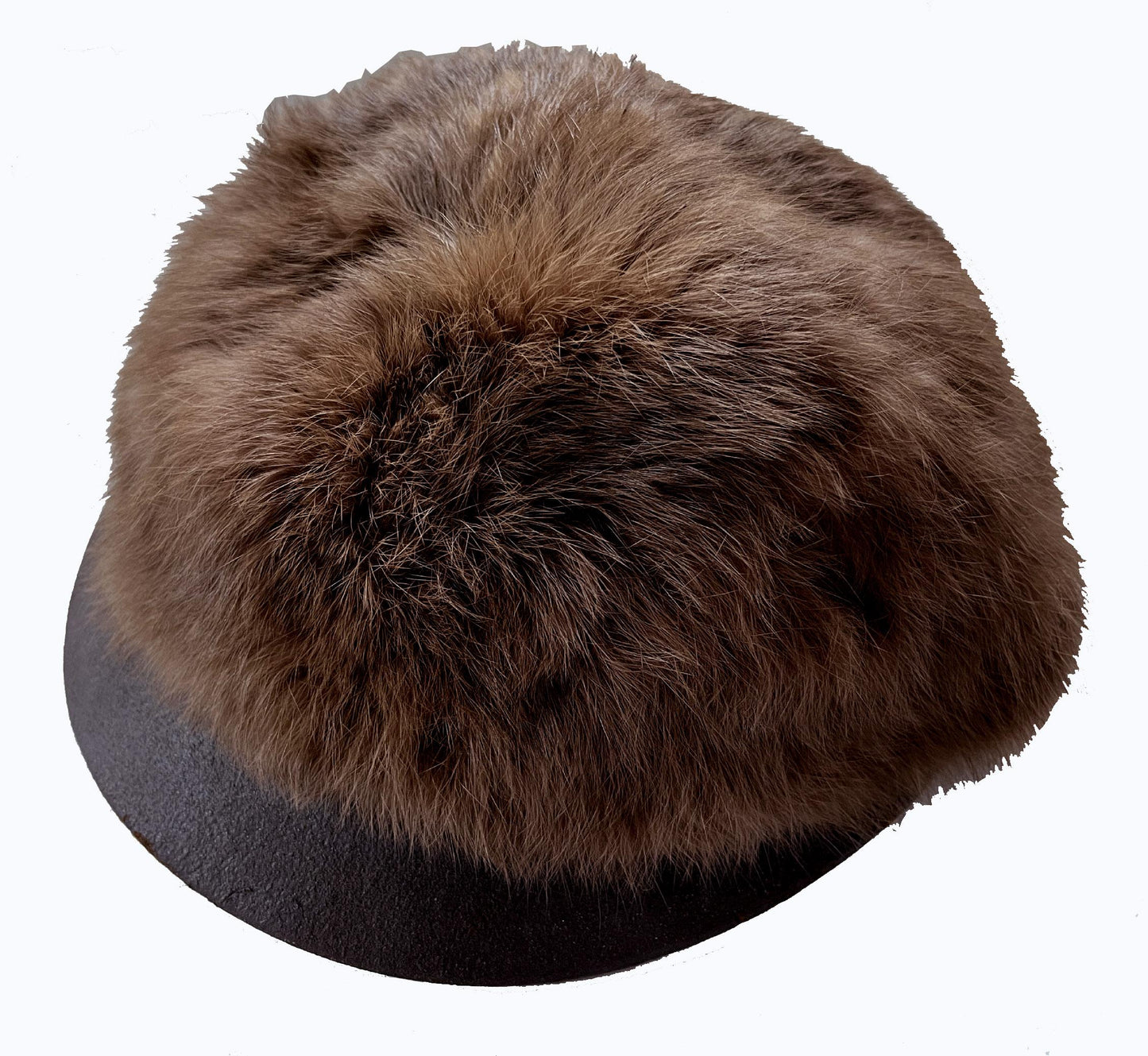 Rabbit Fur Brim Cap, Brown Real Vintage Hat, Beautiful Cocoa Mocha Retro Newsboy for Vintage Fox Coat, '60s '70s Hat