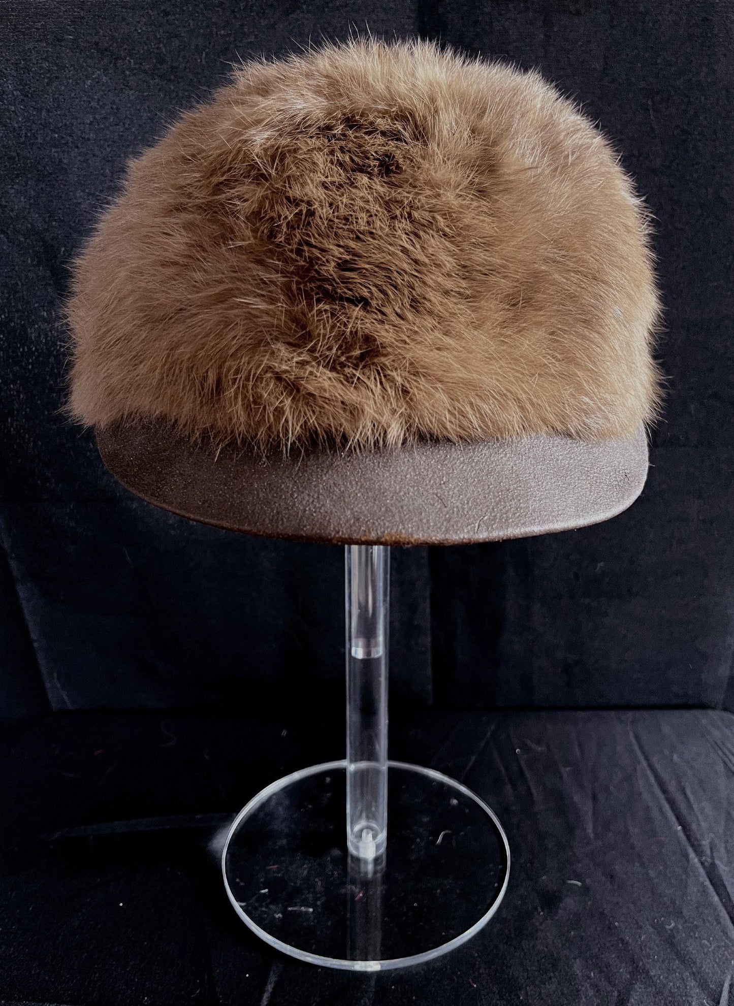Rabbit Fur Brim Cap, Brown Real Vintage Hat, Beautiful Cocoa Mocha Retro Newsboy for Vintage Fox Coat, '60s '70s Hat