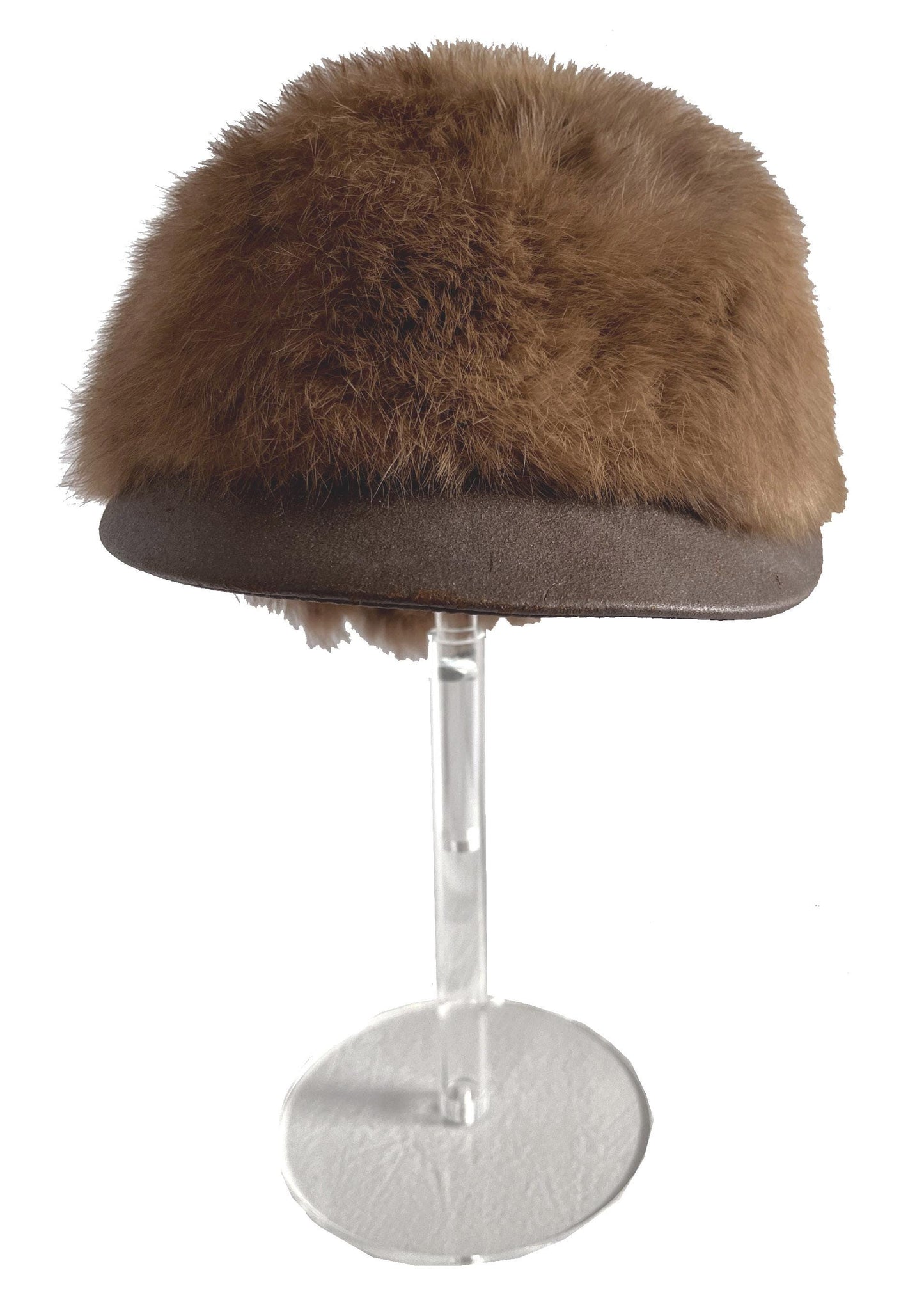 Rabbit Fur Brim Cap, Brown Real Vintage Hat, Beautiful Cocoa Mocha Retro Newsboy for Vintage Fox Coat, '60s '70s Hat