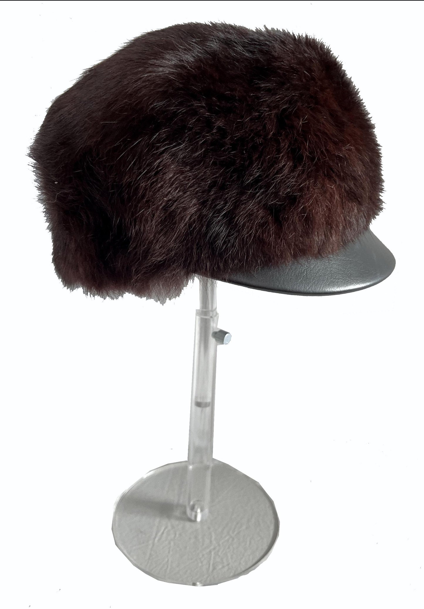 Rabbit Fur Brim Cap, Brown Real Vintage Hat, Beautiful Espresso Black Newsboy for Vintage Fox Coat, '60s '70s Hat, XS Petite Small