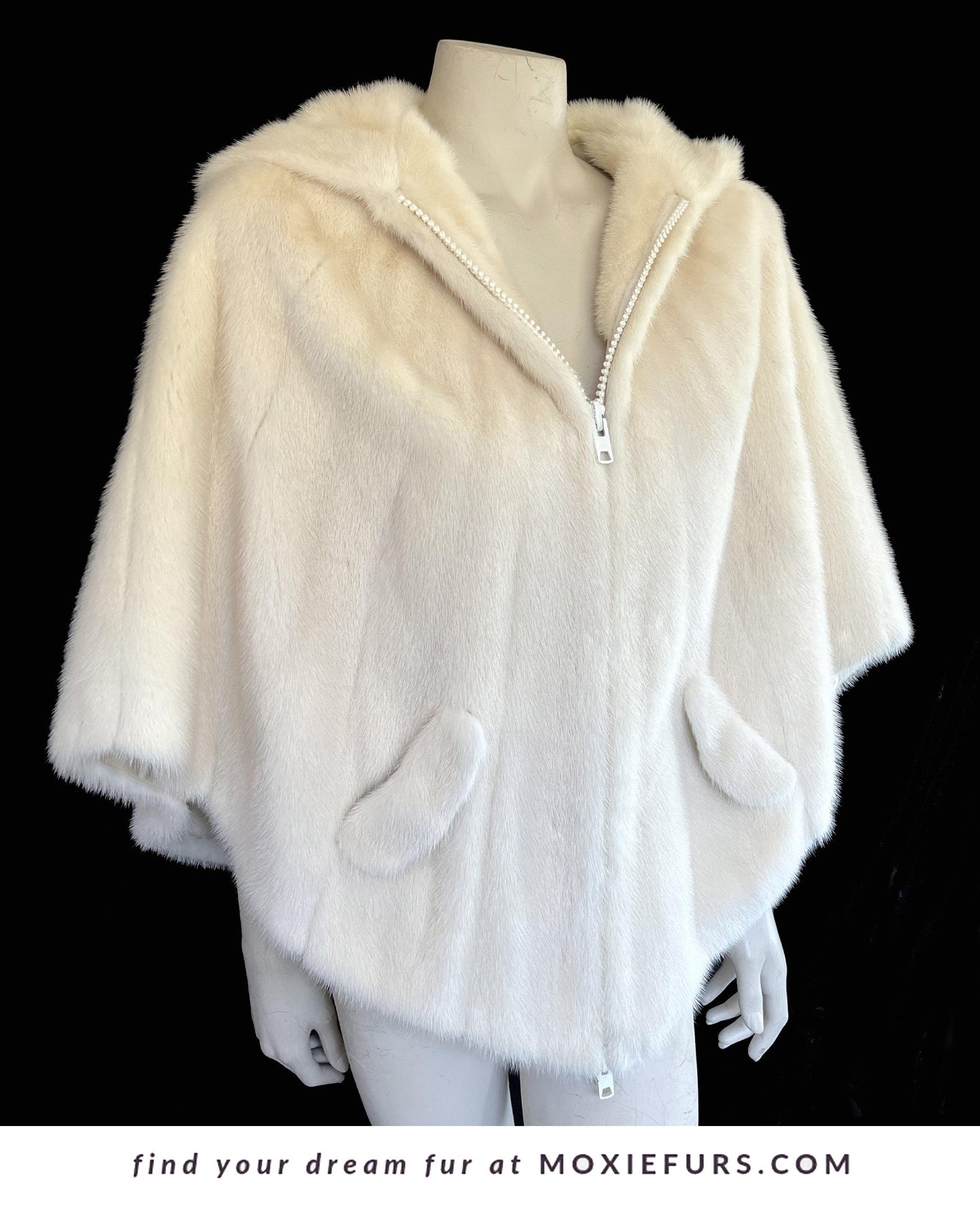 Ivory MINK Fur Hooded Cape, Winter Wedding Bridal Cloak, Cream White Blonde 1970s Jacket Coat Poncho Stole Shawl, Real Vintage Gift for Her