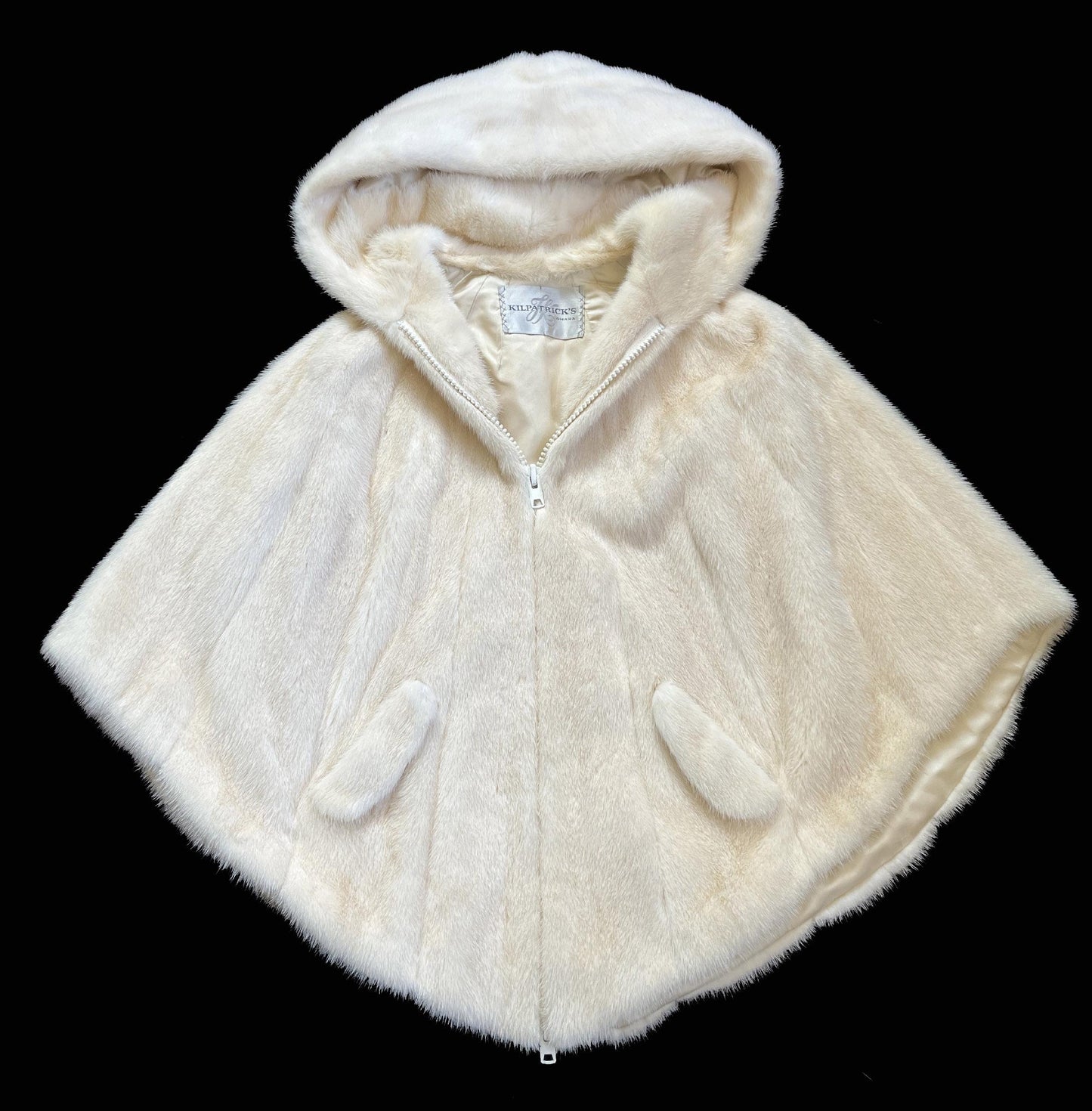 Ivory MINK Fur Hooded Cape, Winter Wedding Bridal Cloak, Cream White Blonde 1970s Jacket Coat Poncho Stole Shawl, Real Vintage Gift for Her