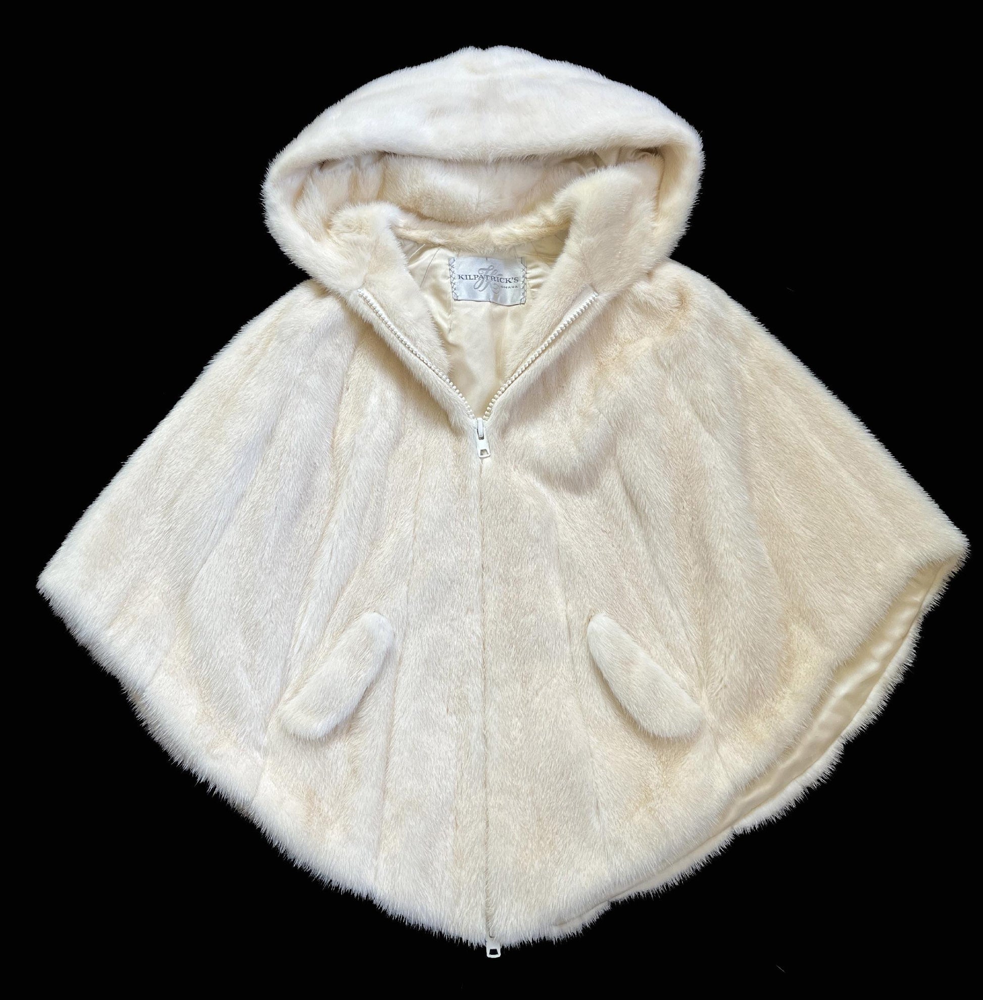 Ivory MINK Fur Hooded Cape, Winter Wedding Bridal Cloak, Cream White Blonde 1970s Jacket Coat Poncho Stole Shawl, Real Vintage Gift for Her