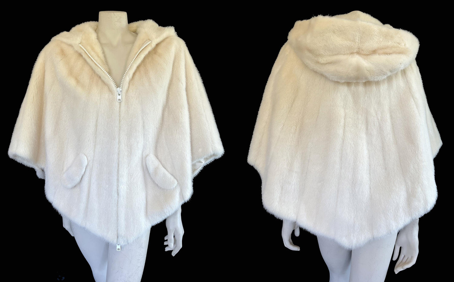 Ivory MINK Fur Hooded Cape, Winter Wedding Bridal Cloak, Cream White Blonde 1970s Jacket Coat Poncho Stole Shawl, Real Vintage Gift for Her