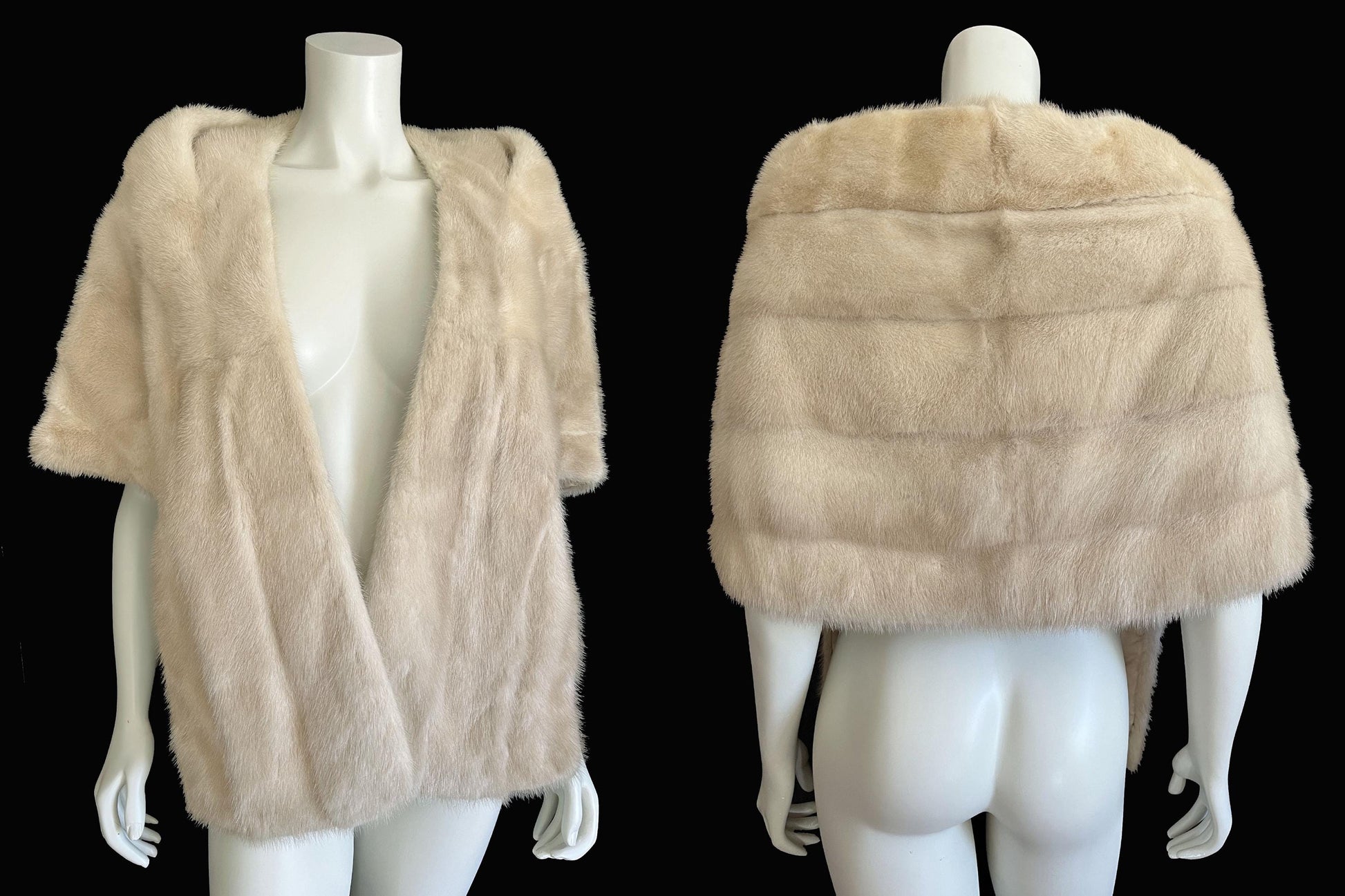 Beige MINK Fur Cape, Champagne Real Vintage Shawl, Blonde Bridal Bolero Jacket, Winter Wedding Stole, Rustic Bridesmaid Gift for Her, Small