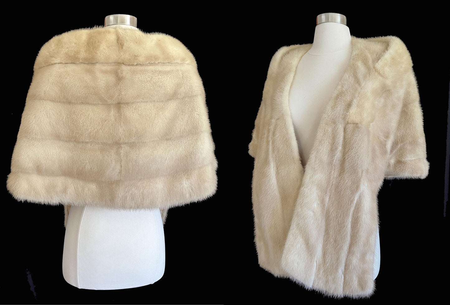 Beige MINK Fur Cape, Champagne Real Vintage Shawl, Blonde Bridal Bolero Jacket, Winter Wedding Stole, Rustic Bridesmaid Gift for Her, Small