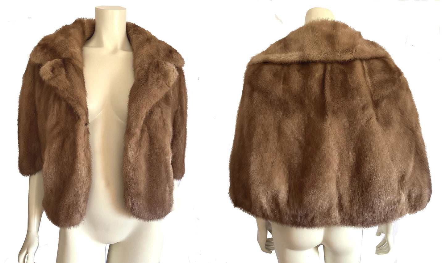 Brown MINK Fur Cape, Winter Wedding Shawl, Vintage Bridal Jacket Coat, Autumn Haze Stole, Rustic Bridesmaid Jacket, Mother of the Bride Gift