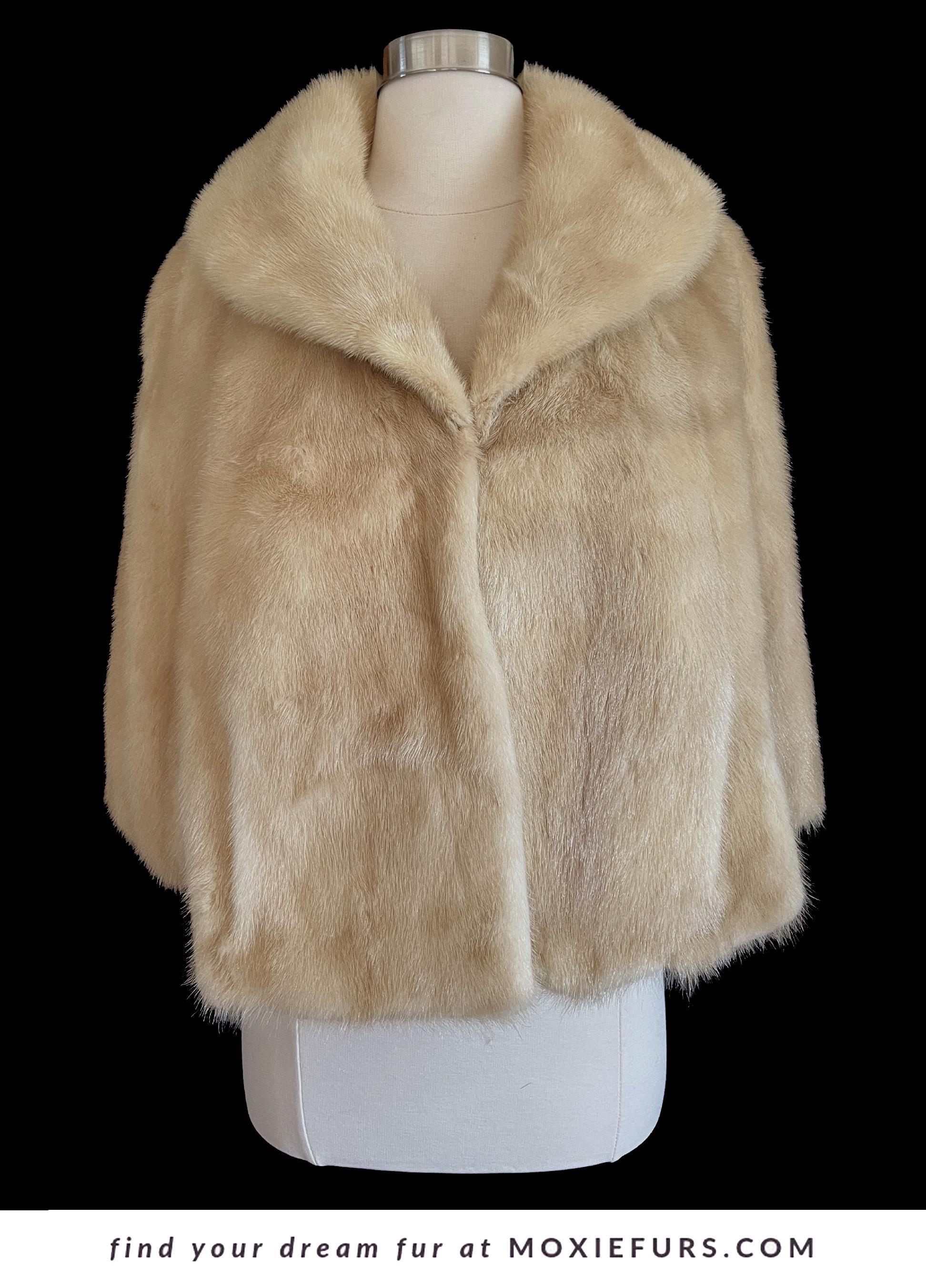 Beige MINK Fur Cape, Blonde Vintage Bridal Bolero Jacket, Champagne Winter Wedding Stole, Bridesmaid Shawl, Mother of the Bride Gift